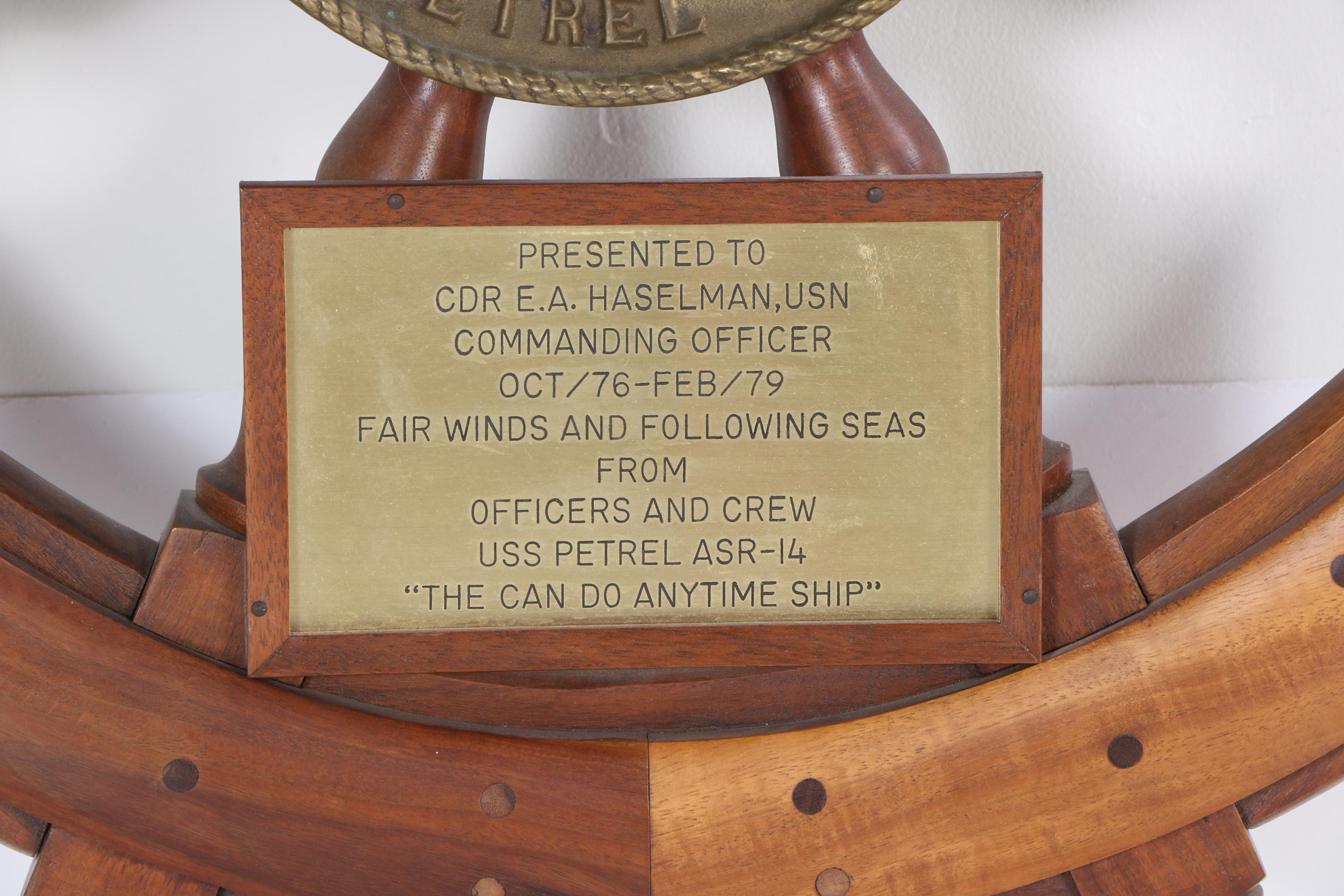 Vintage Ship's Wheel Plaque from the USS Petrel