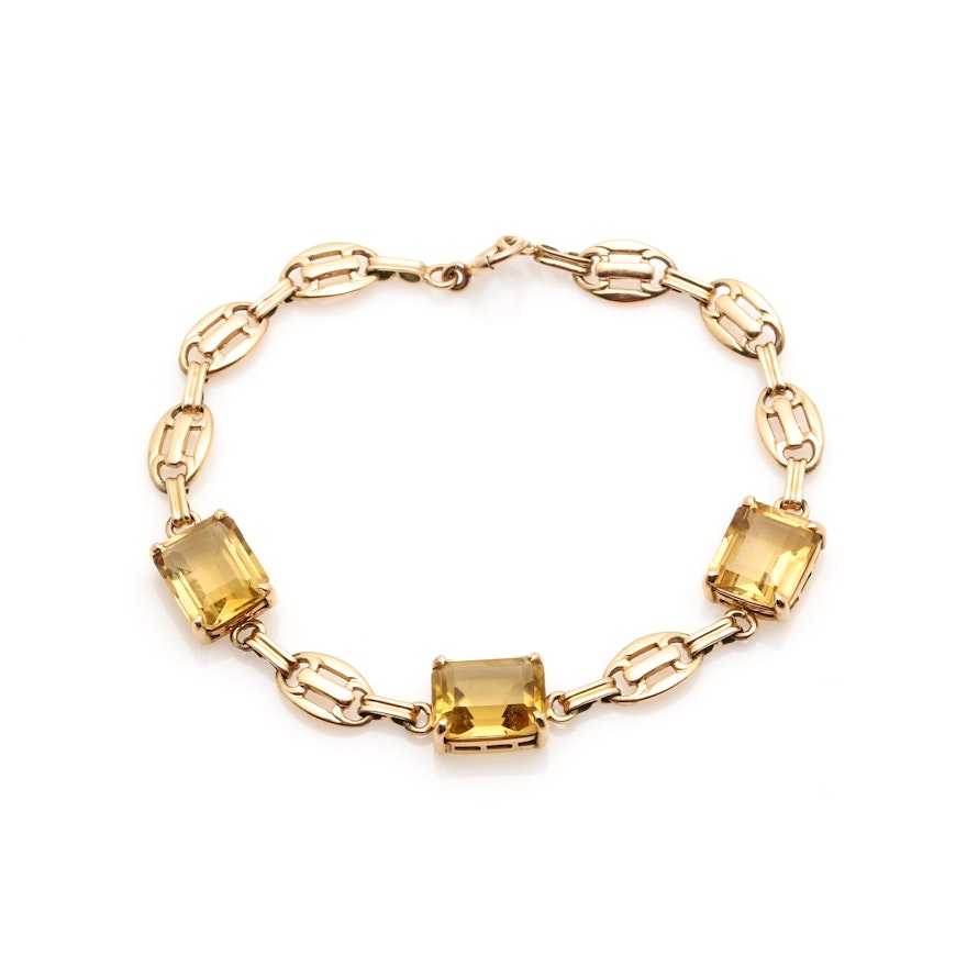 14K Yellow Gold Citrine Link Bracelet