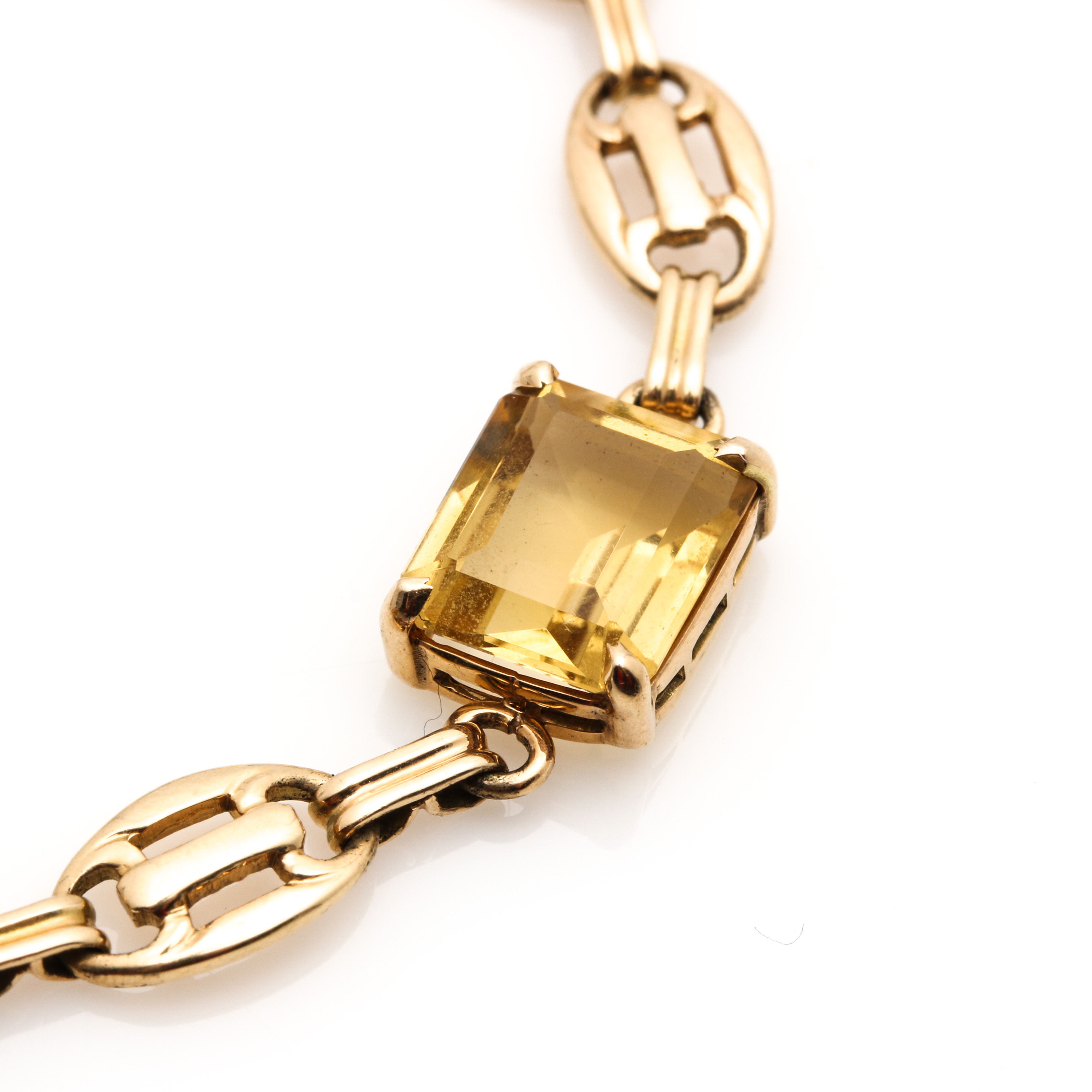 14K Yellow Gold Citrine Link Bracelet