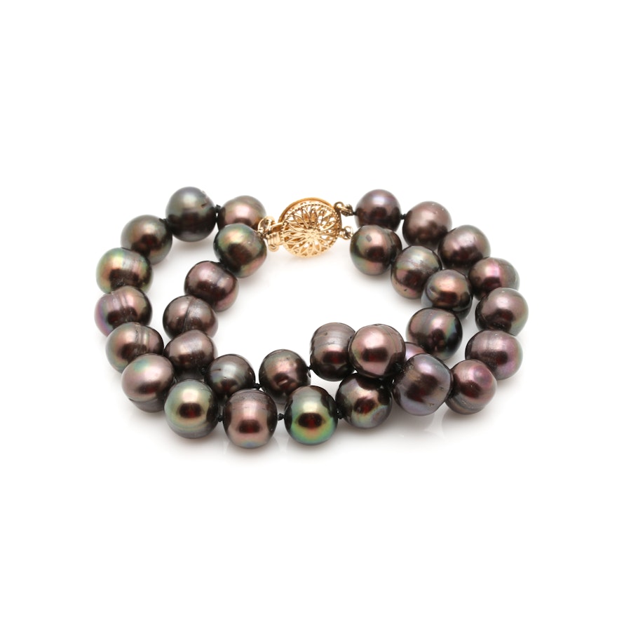 14K Yellow Gold Cultured Freshwater Pearl Bracelet