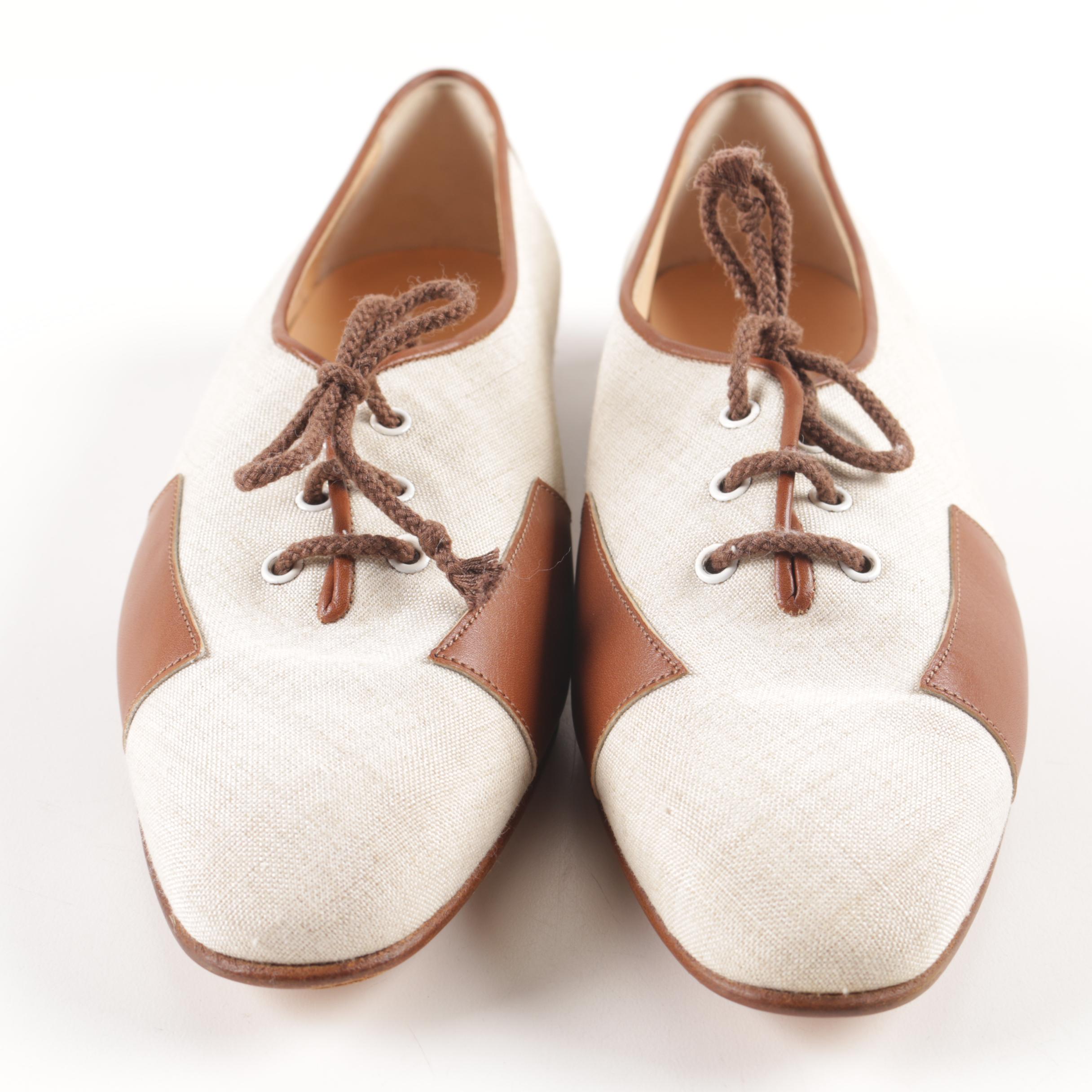 Manolo Blahnik Canvas and Leather Spectator Shoes