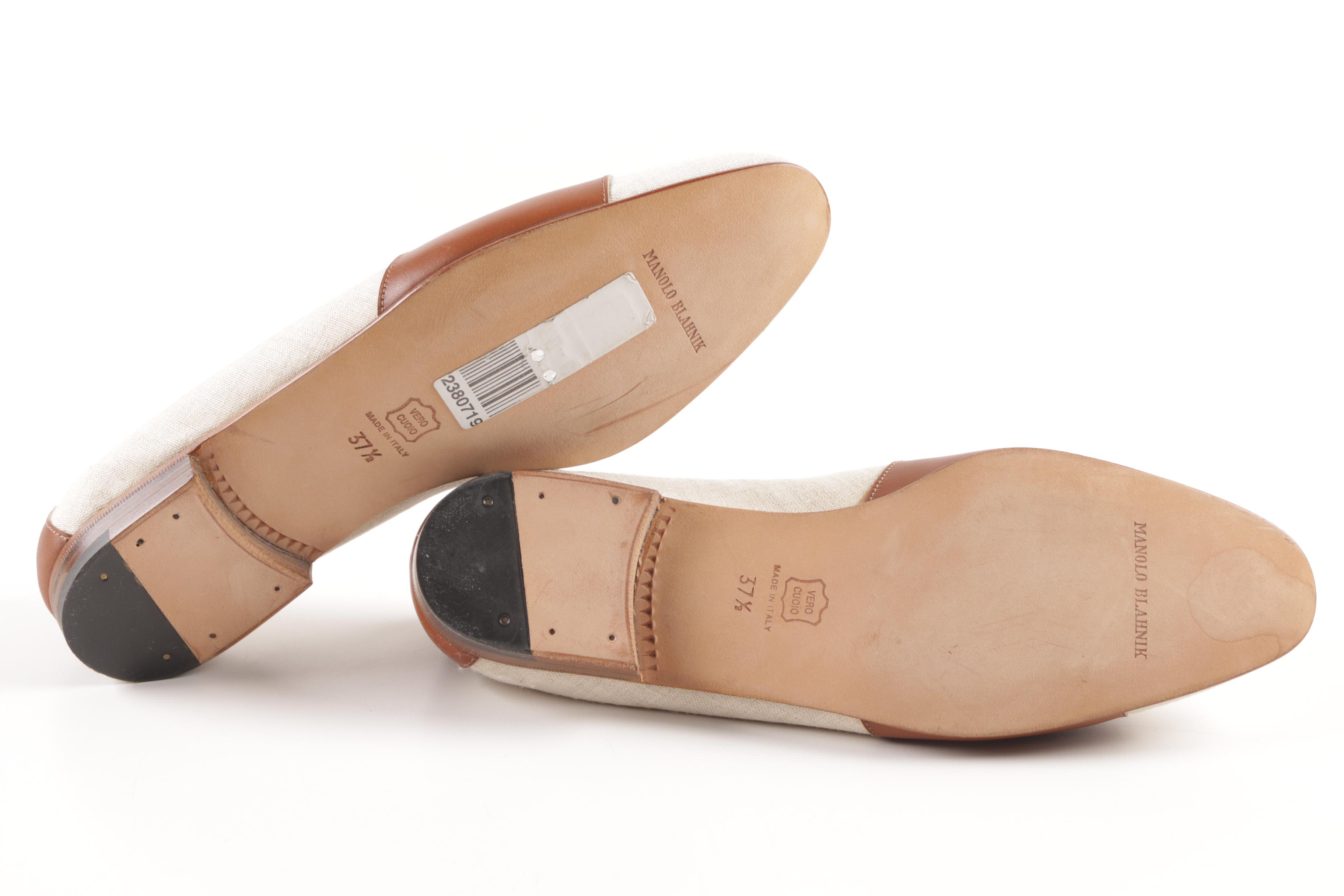 Manolo Blahnik Canvas and Leather Spectator Shoes