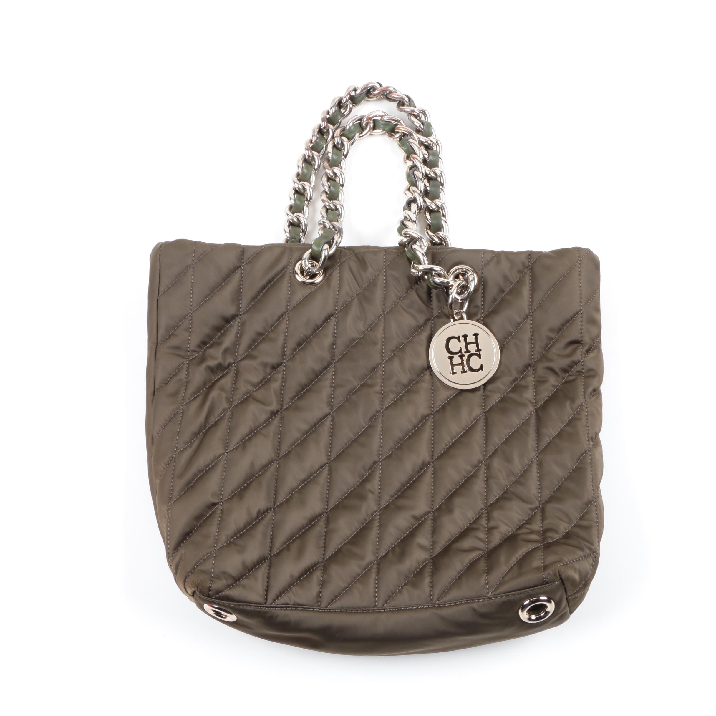 Caroline Herrera Quilted Nylon Tote