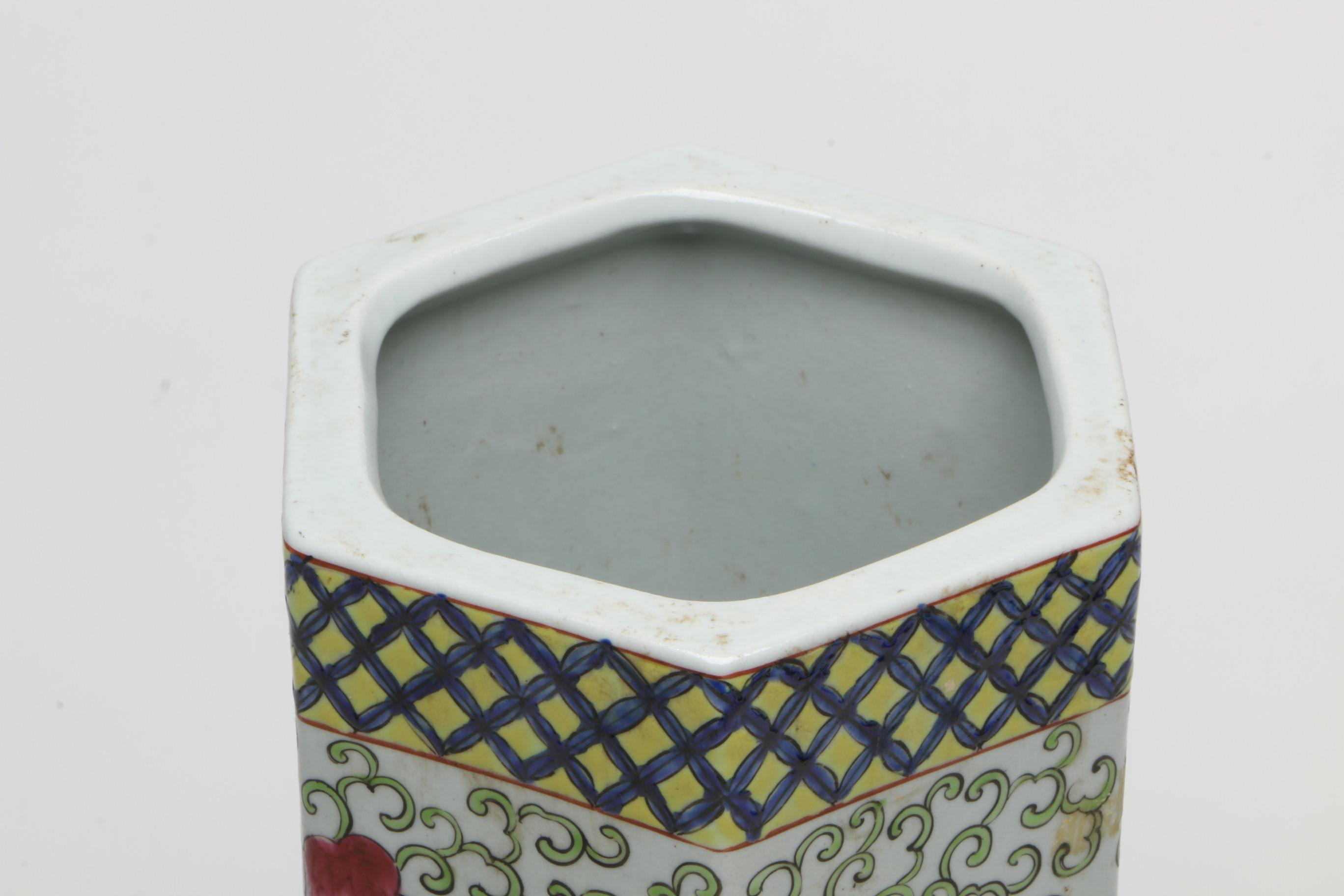 Chinese Hexagonal Ceramic Vase