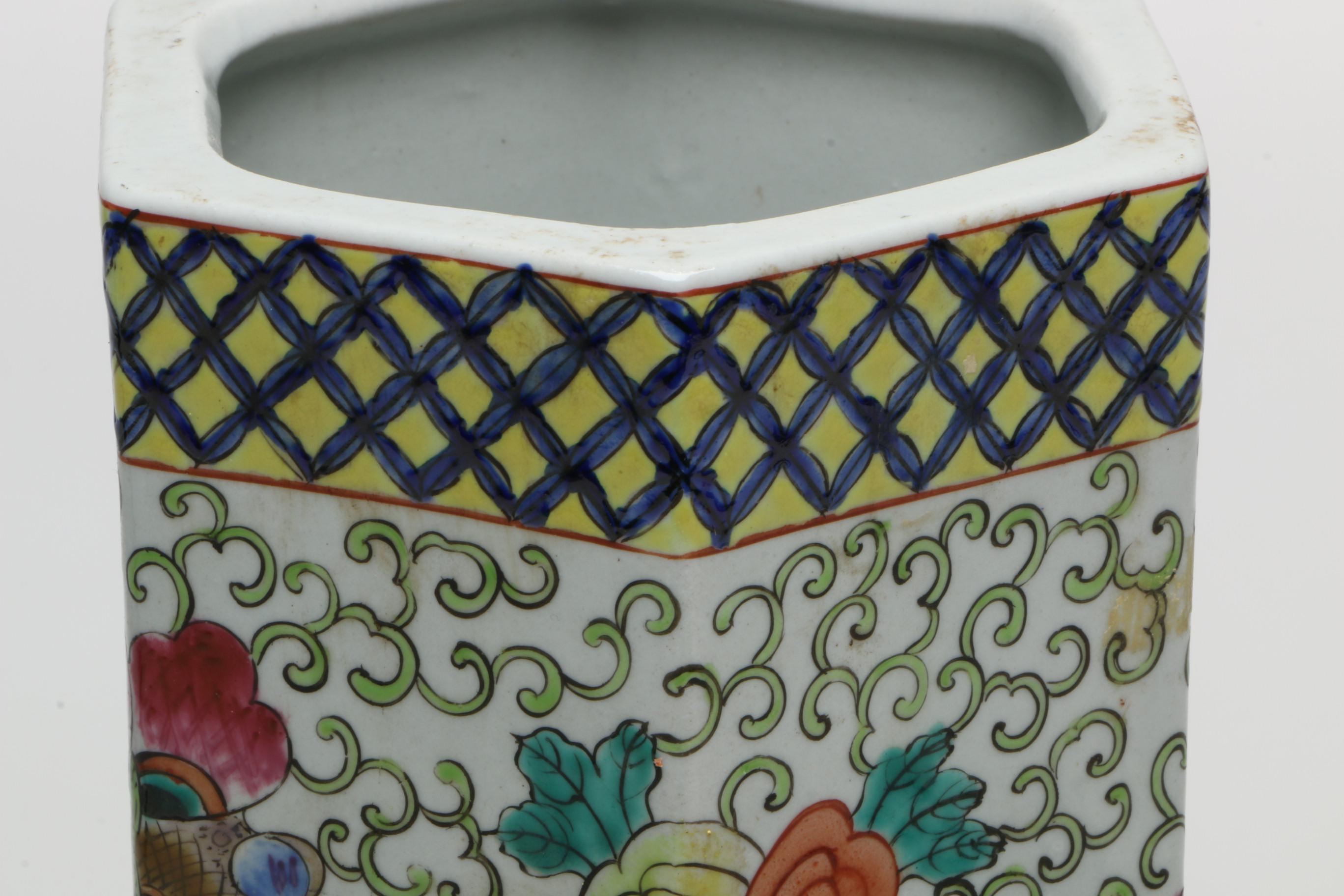 Chinese Hexagonal Ceramic Vase