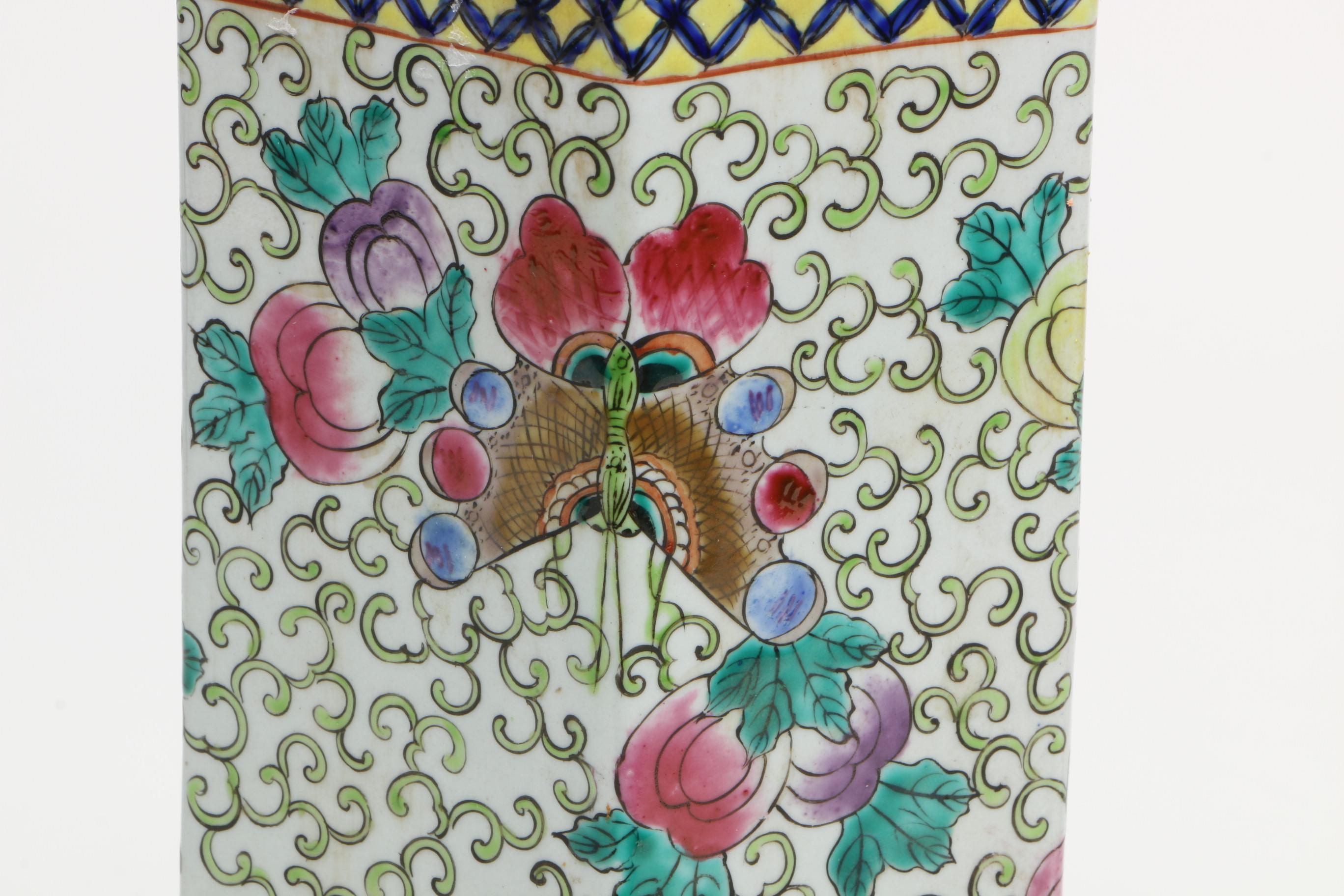 Chinese Hexagonal Ceramic Vase