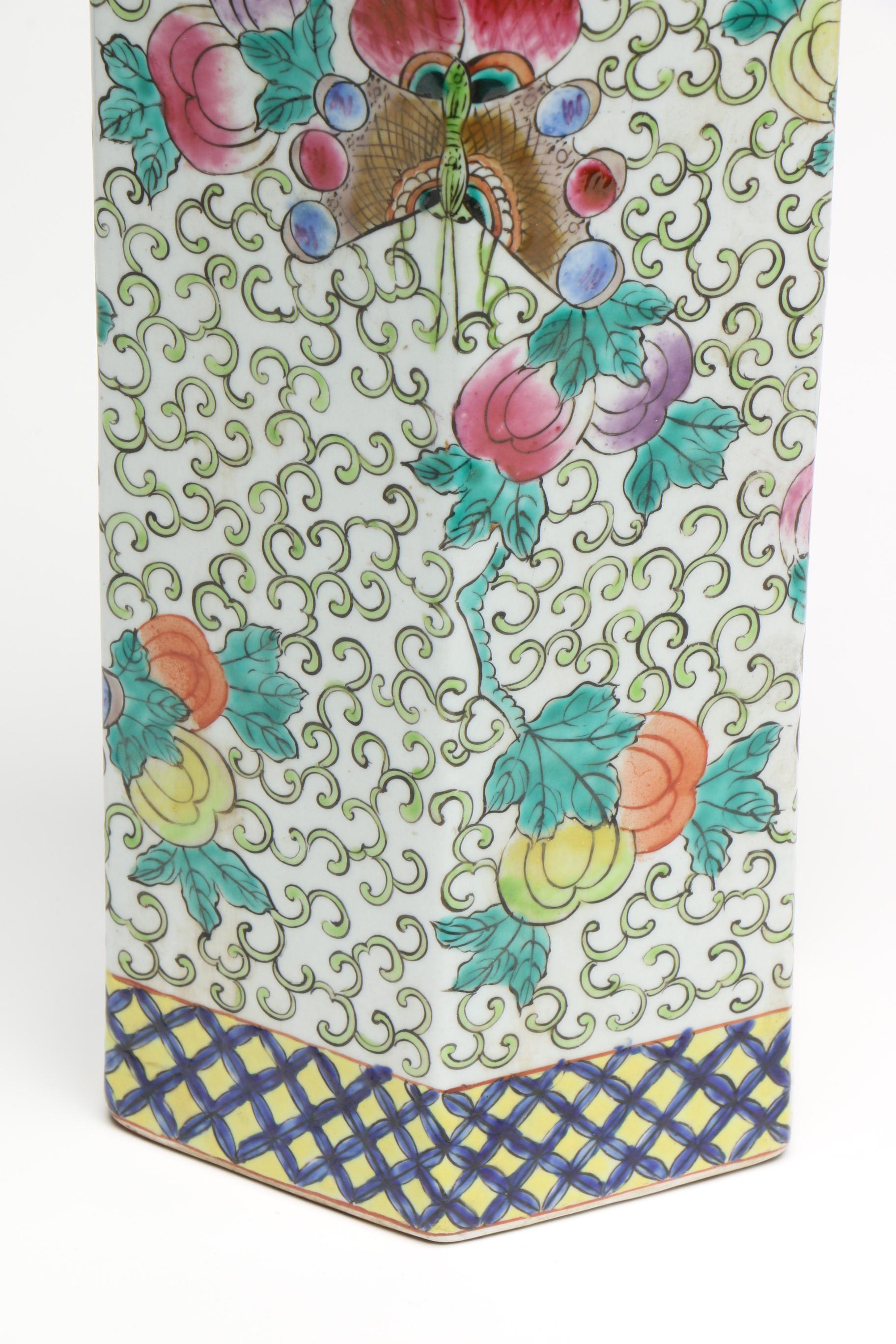 Chinese Hexagonal Ceramic Vase