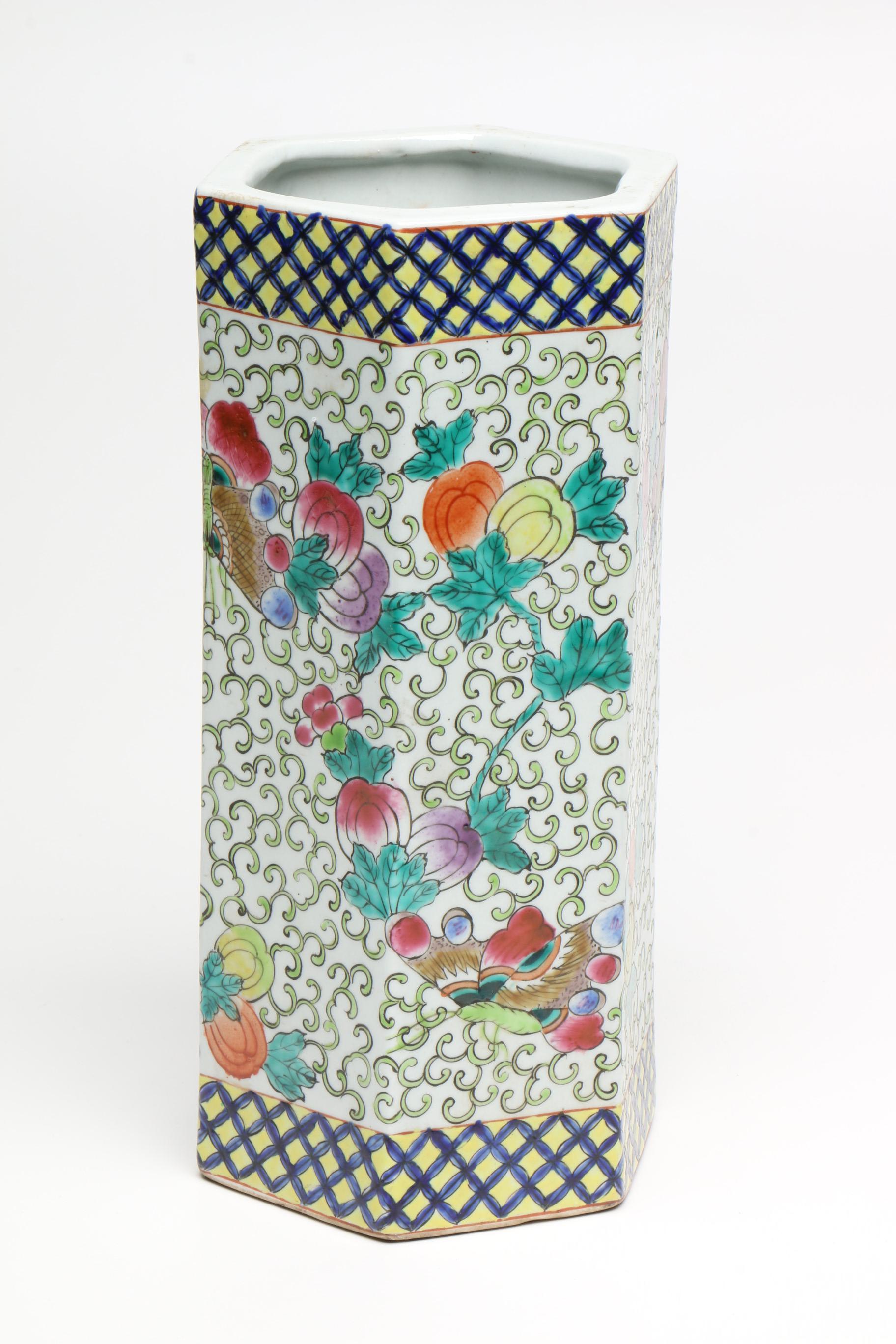 Chinese Hexagonal Ceramic Vase