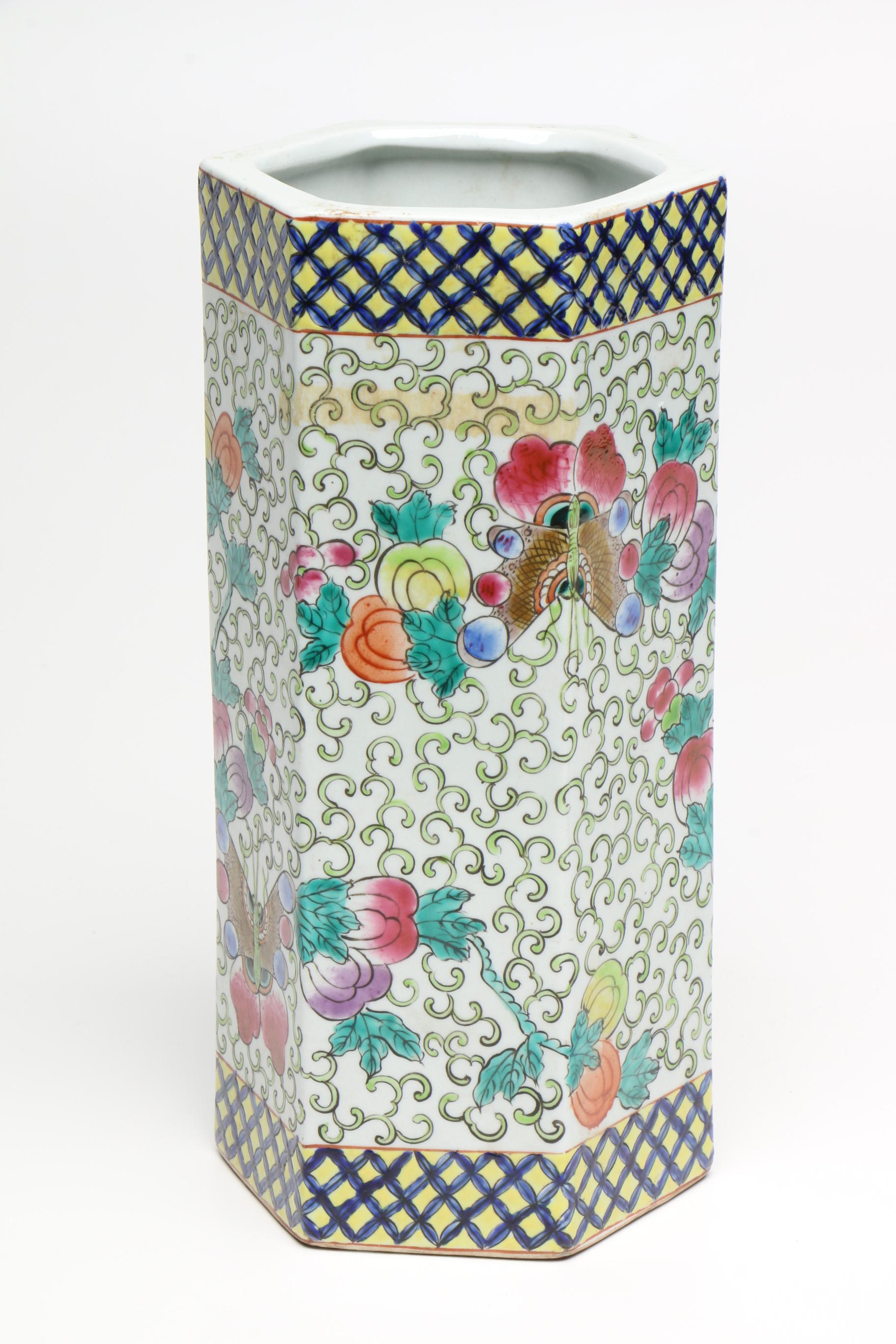 Chinese Hexagonal Ceramic Vase