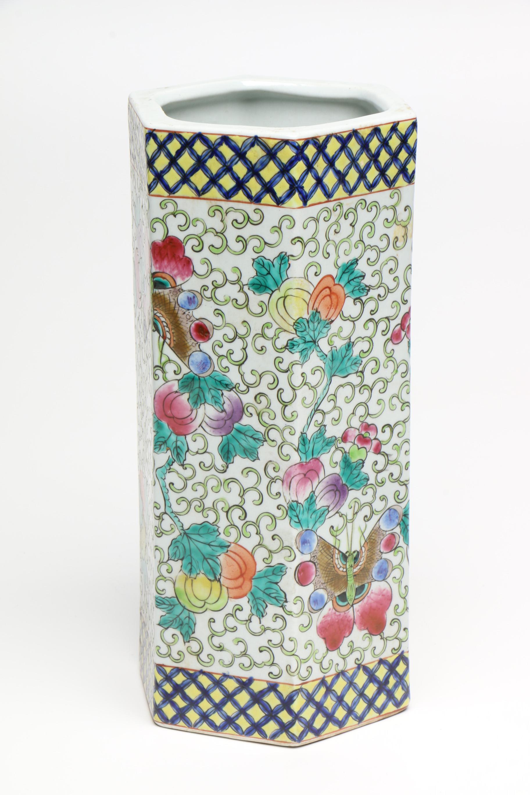 Chinese Hexagonal Ceramic Vase