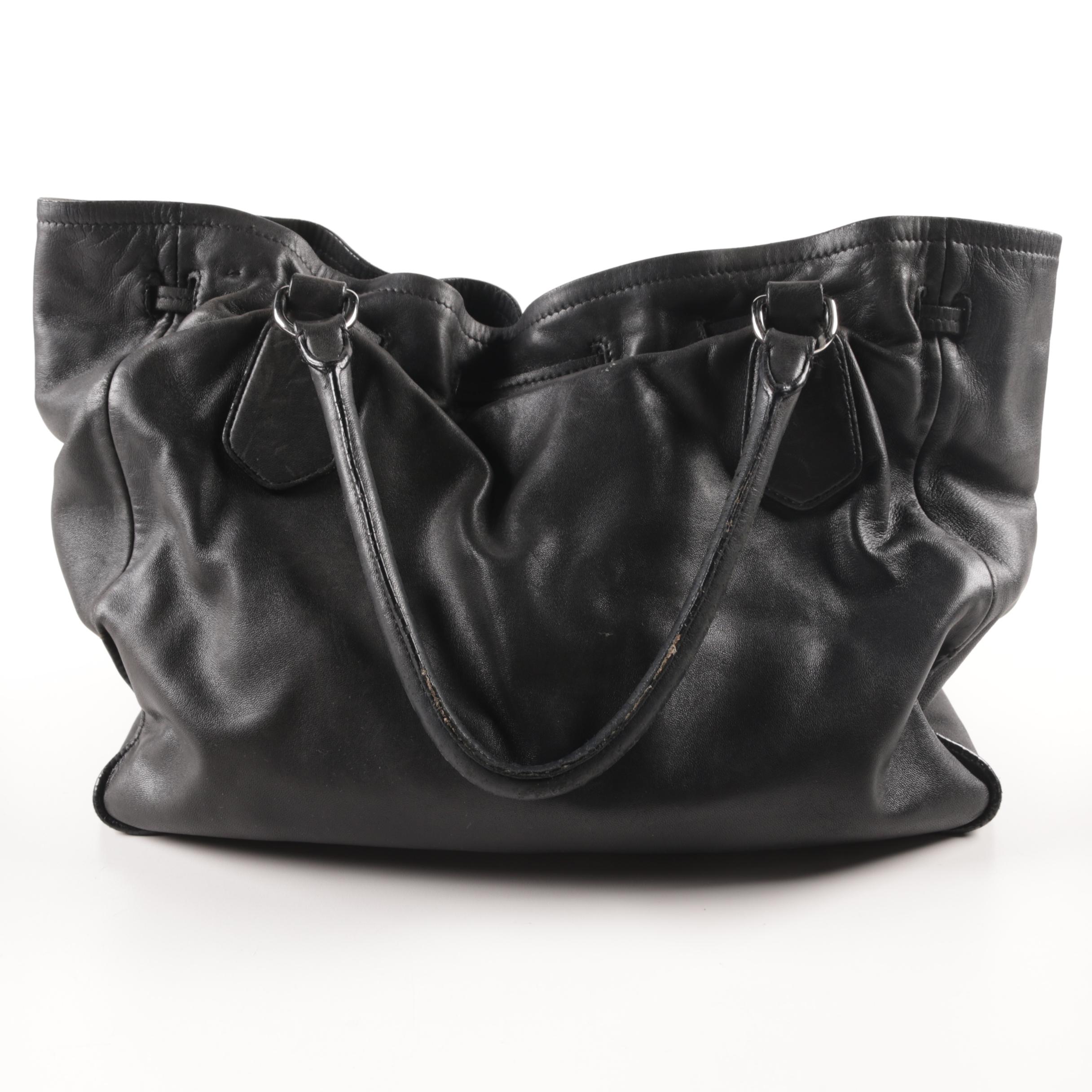 Prada Leather Drawstring Tassel Tote Bag
