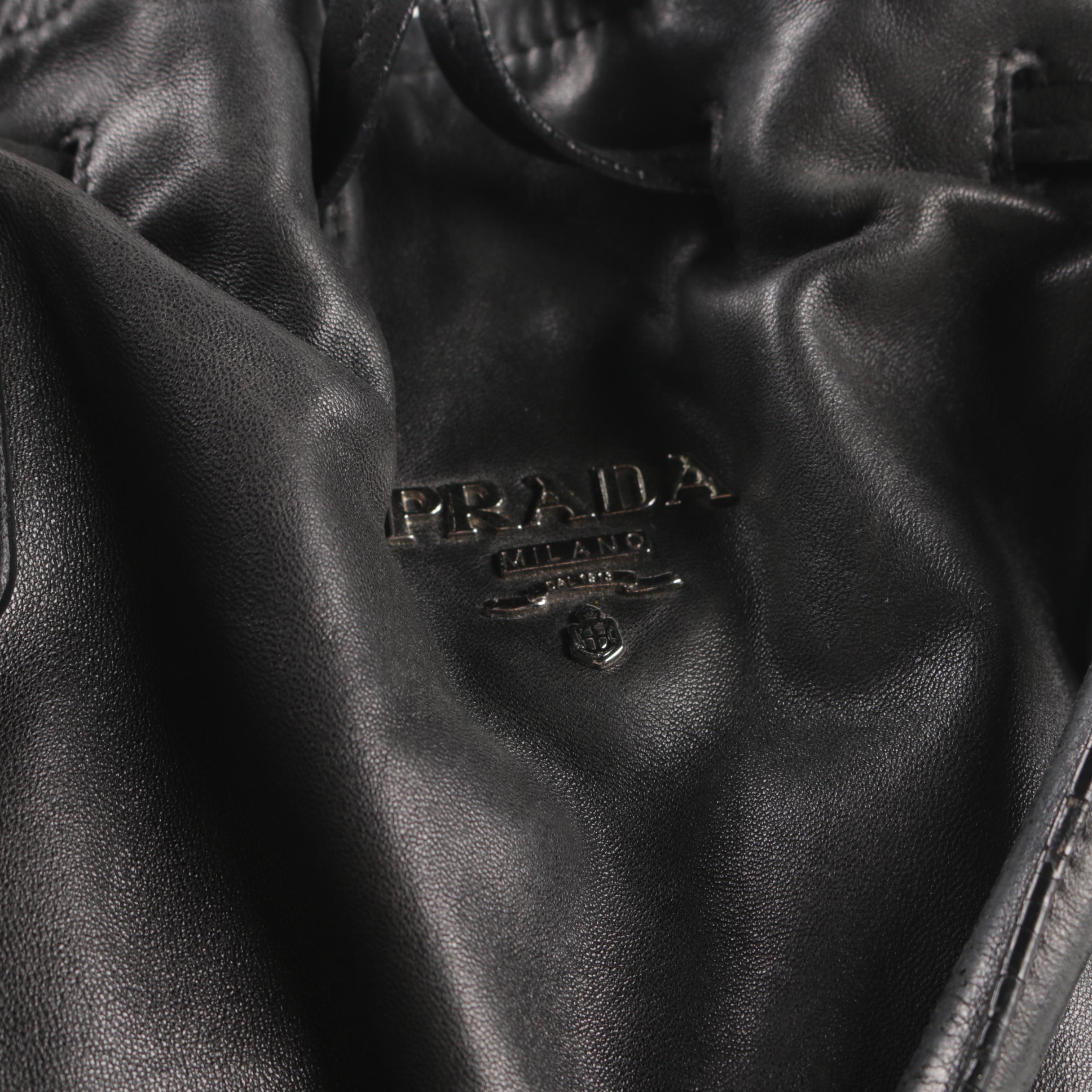 Prada Leather Drawstring Tassel Tote Bag