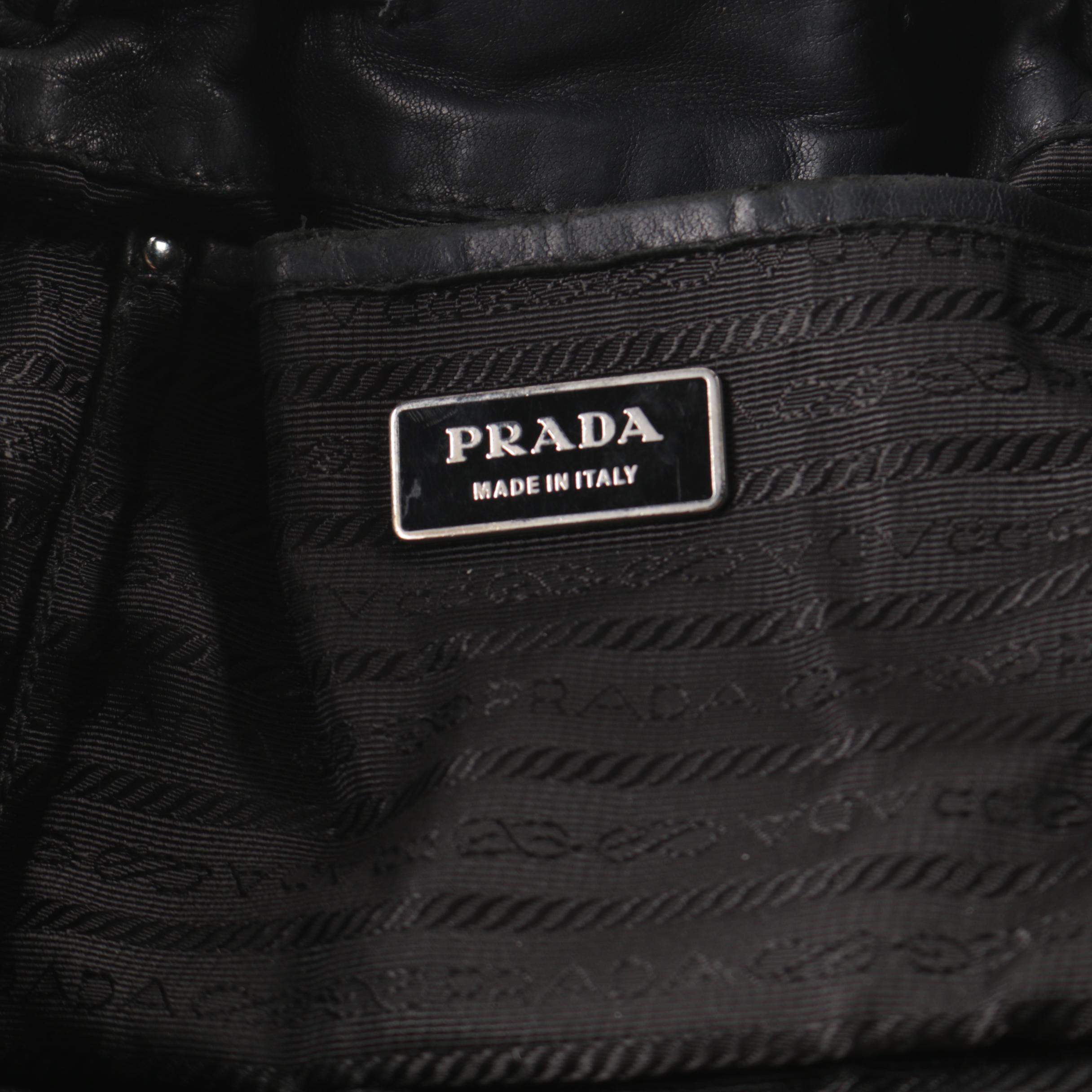 Prada Leather Drawstring Tassel Tote Bag