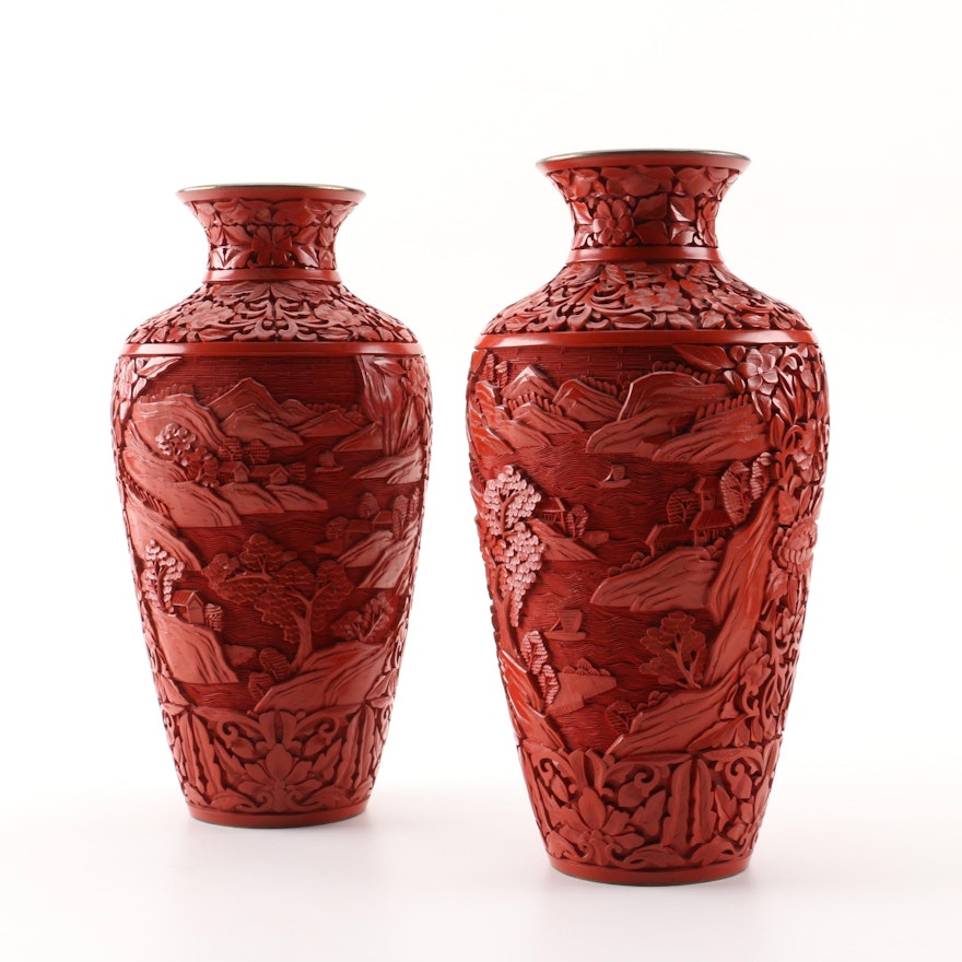 Chinese Cinnebar Style Vases