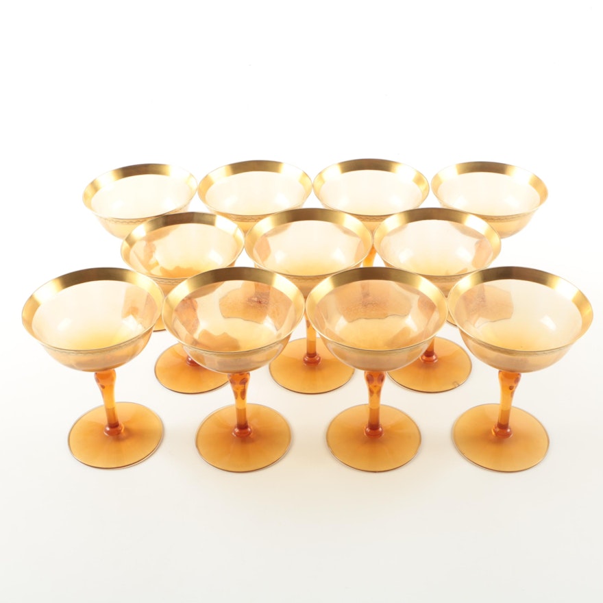 Amber Champagne Coupe Set with Gold Encrusted Rim