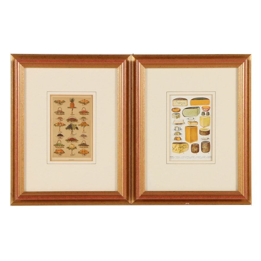 Two Lithographs on Paper of Fruit and Cheese