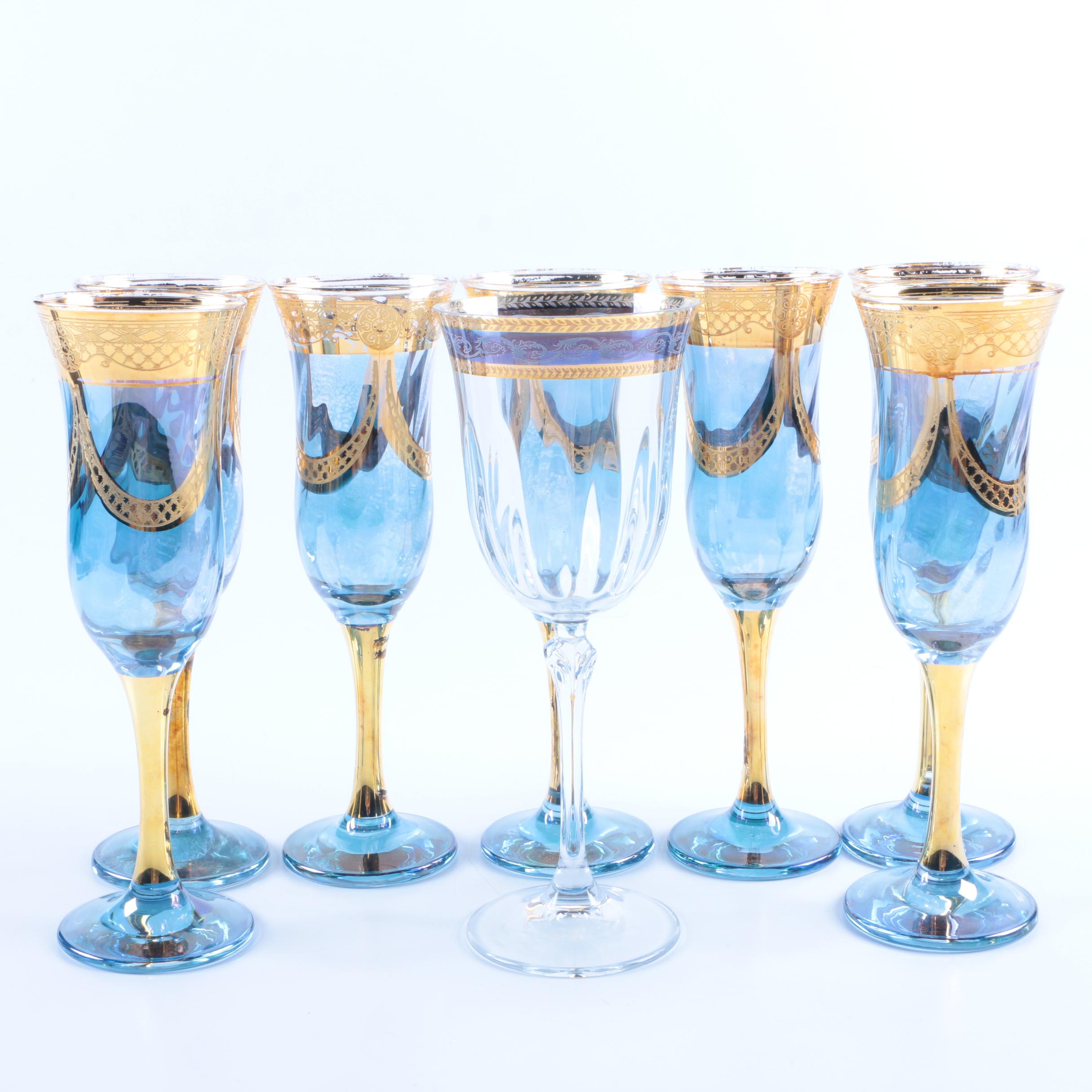 Blue and Gold Glass Stemware