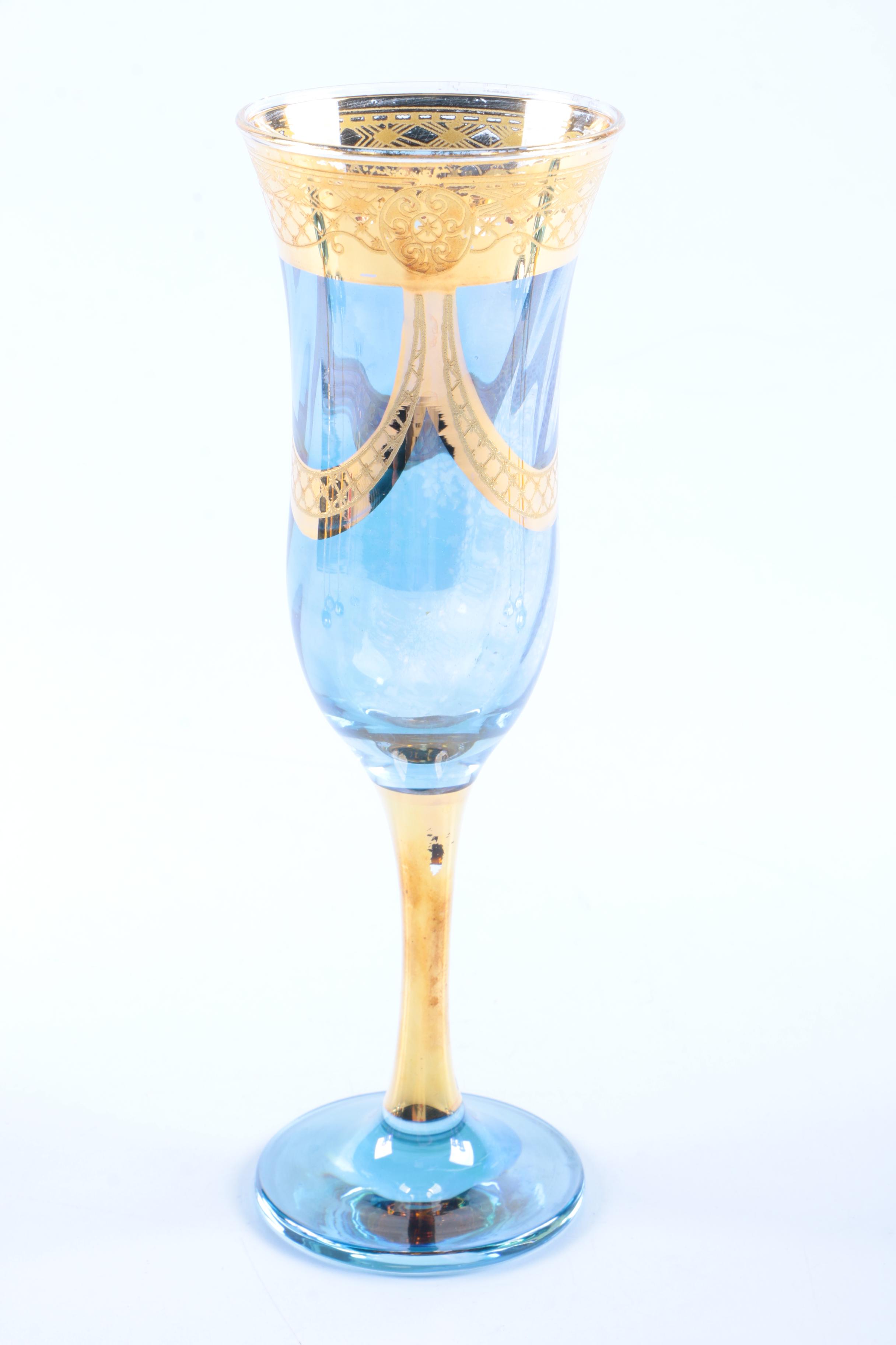Blue and Gold Glass Stemware