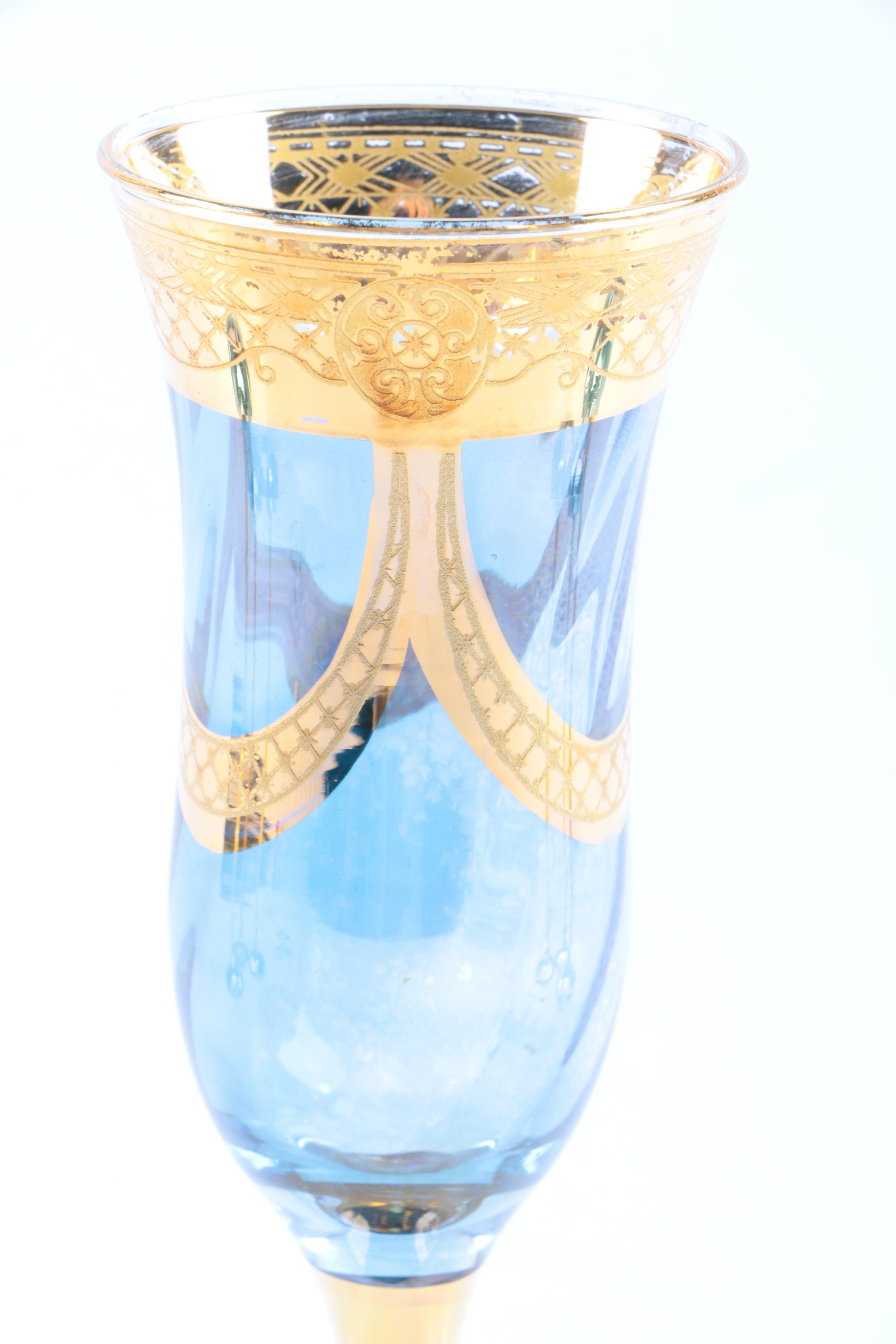 Blue and Gold Glass Stemware