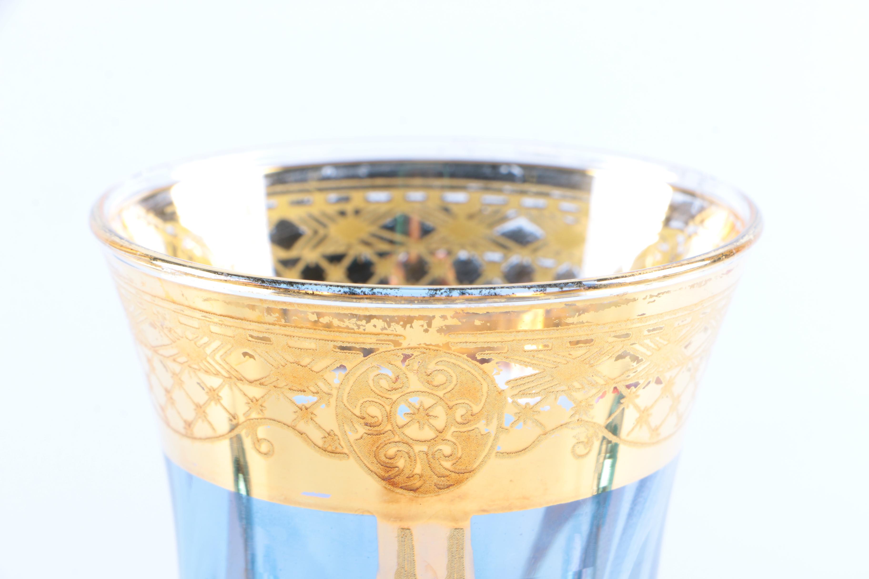 Blue and Gold Glass Stemware