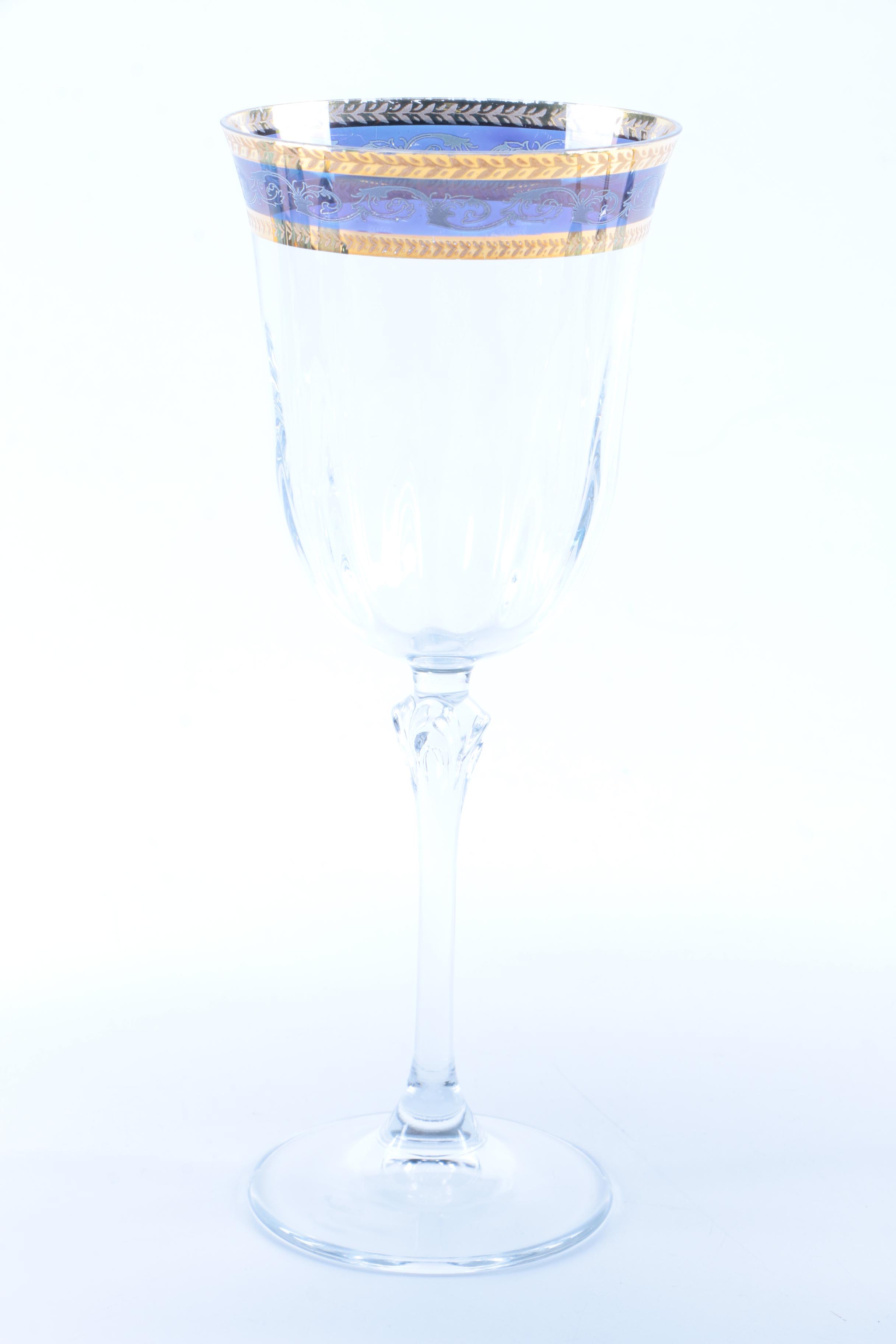 Blue and Gold Glass Stemware
