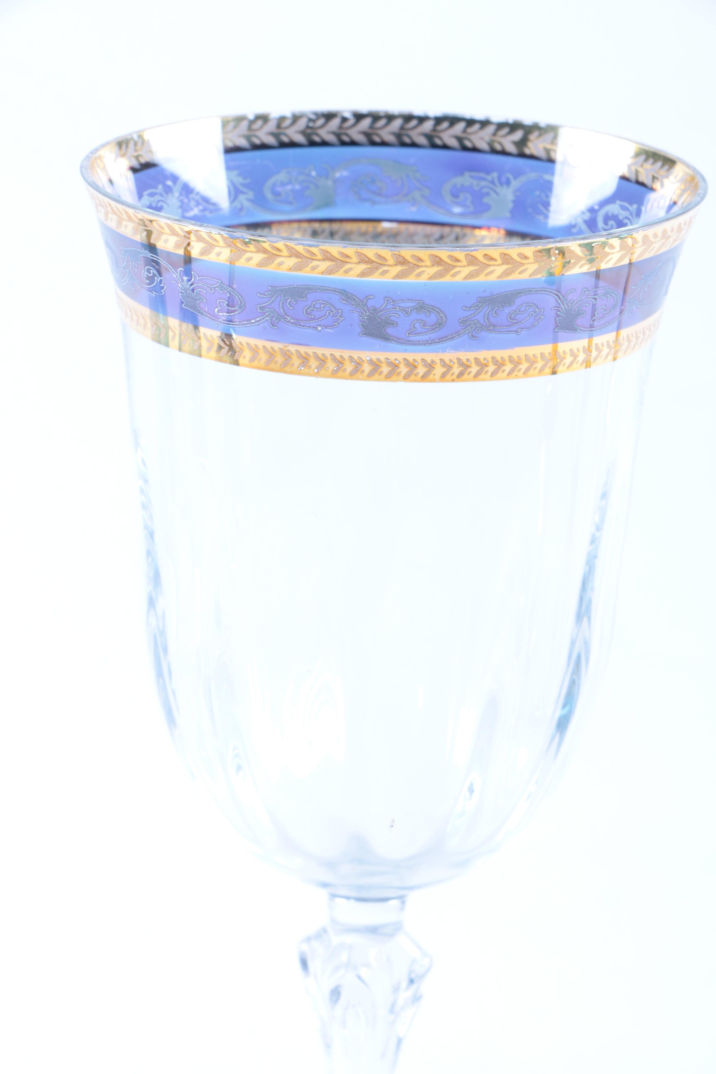 Blue and Gold Glass Stemware