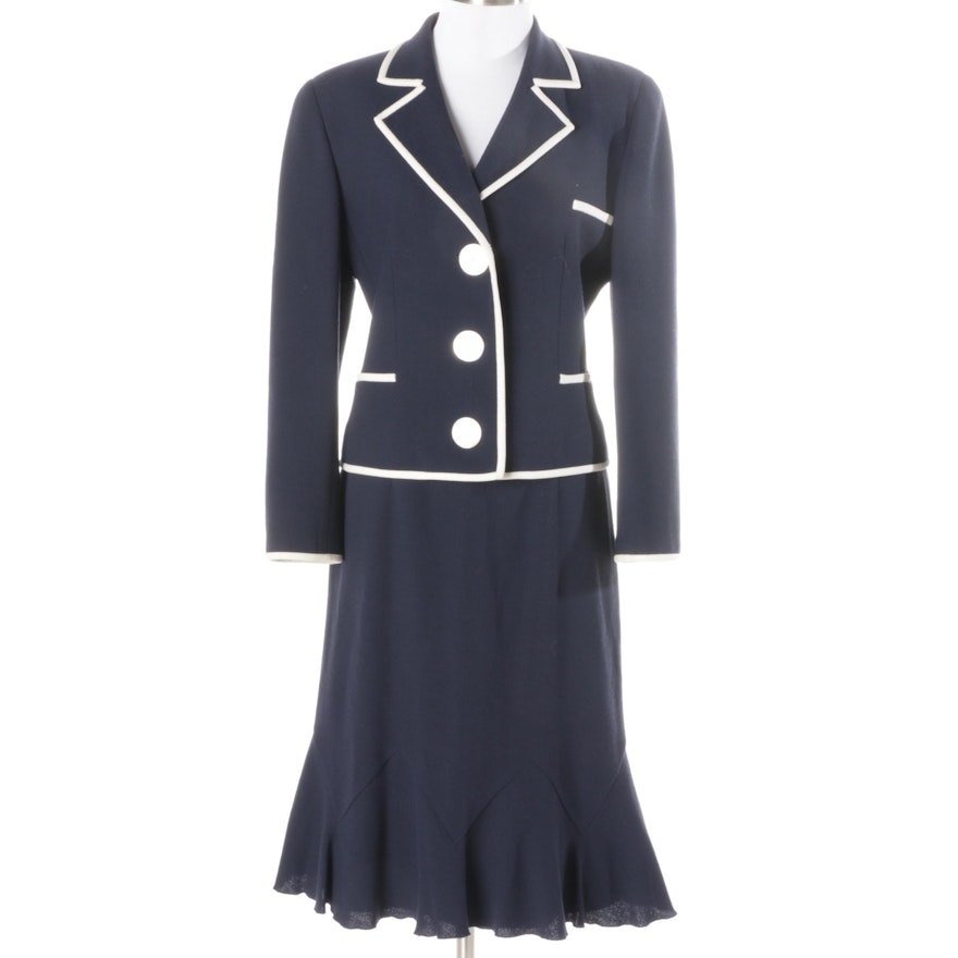 Valentino Navy Blue Wool Skirt Suit