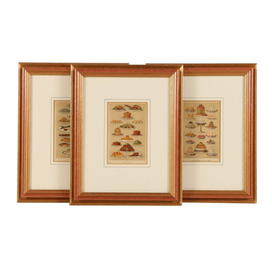 Trio of Lithographs on Paper of Food Illustrations