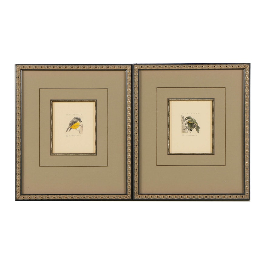 Russell Jackson Limited Edition Hand Colored Etchings of Birds