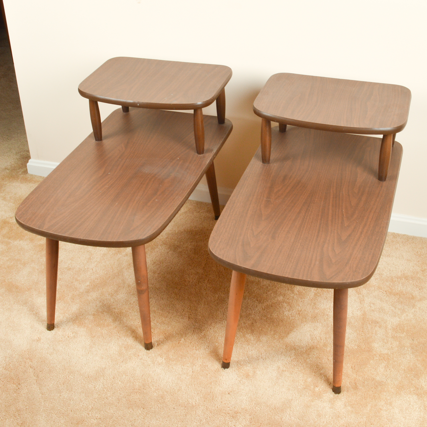 Pair of Mid Century Modern Tiered End Tables
