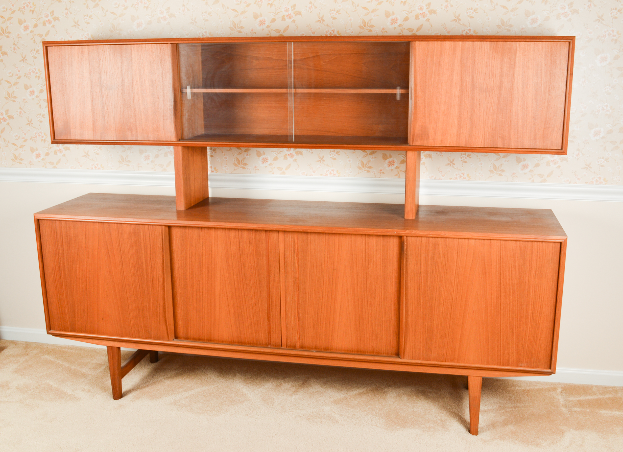 Danish Modern Brostrum Design Teak Buffet With Floating Hutch