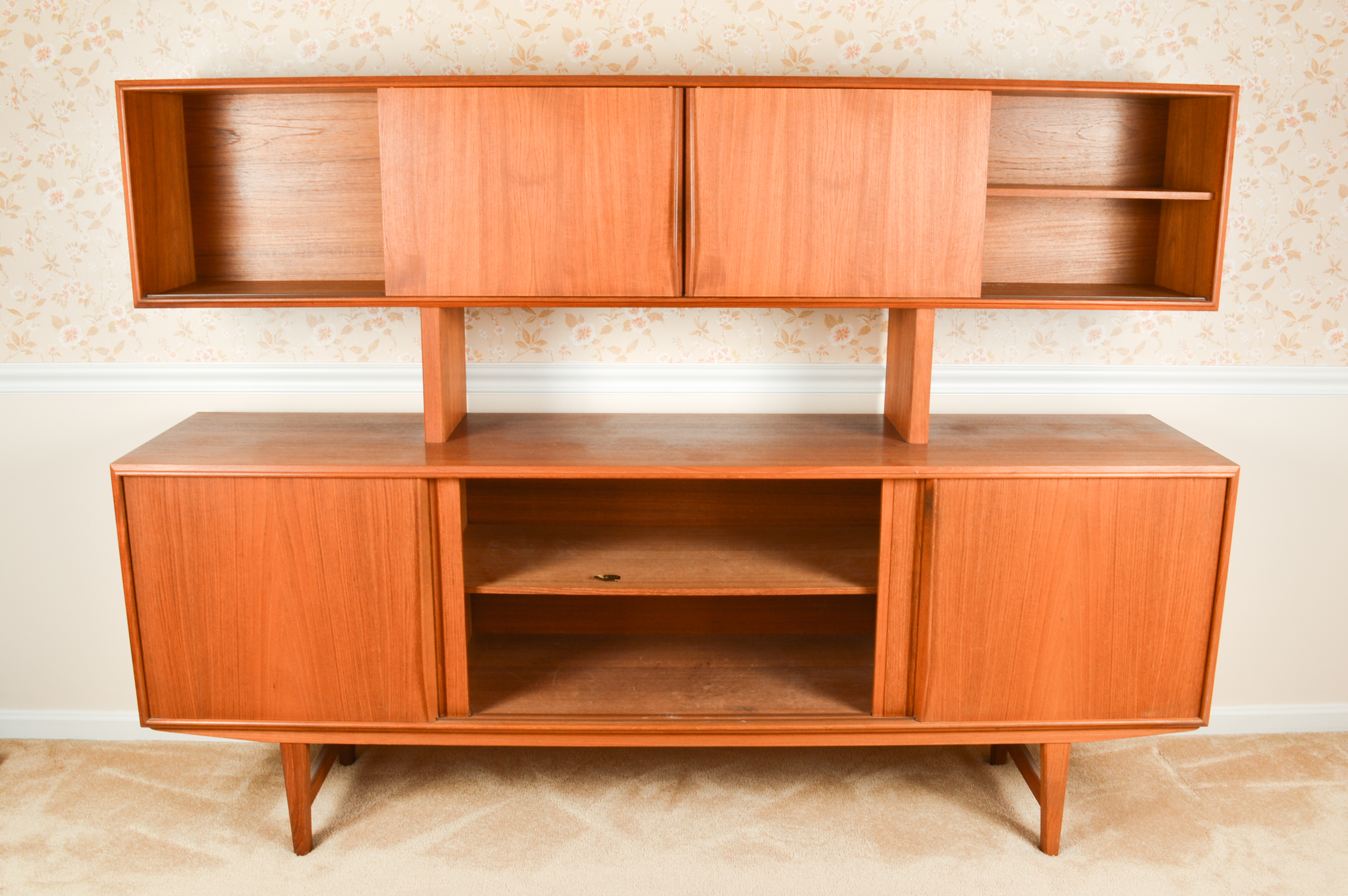 Danish Modern Brostrum Design Teak Buffet With Floating Hutch