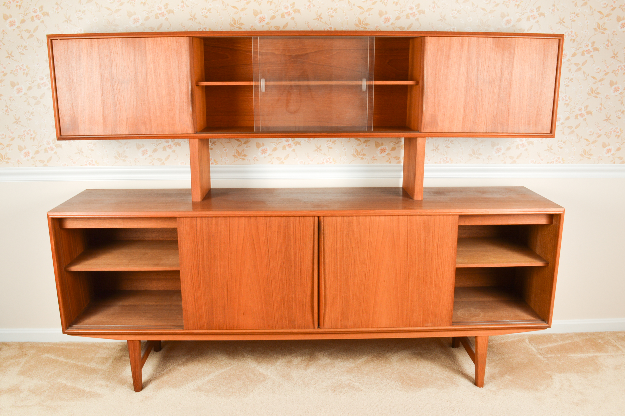 Danish Modern Brostrum Design Teak Buffet With Floating Hutch