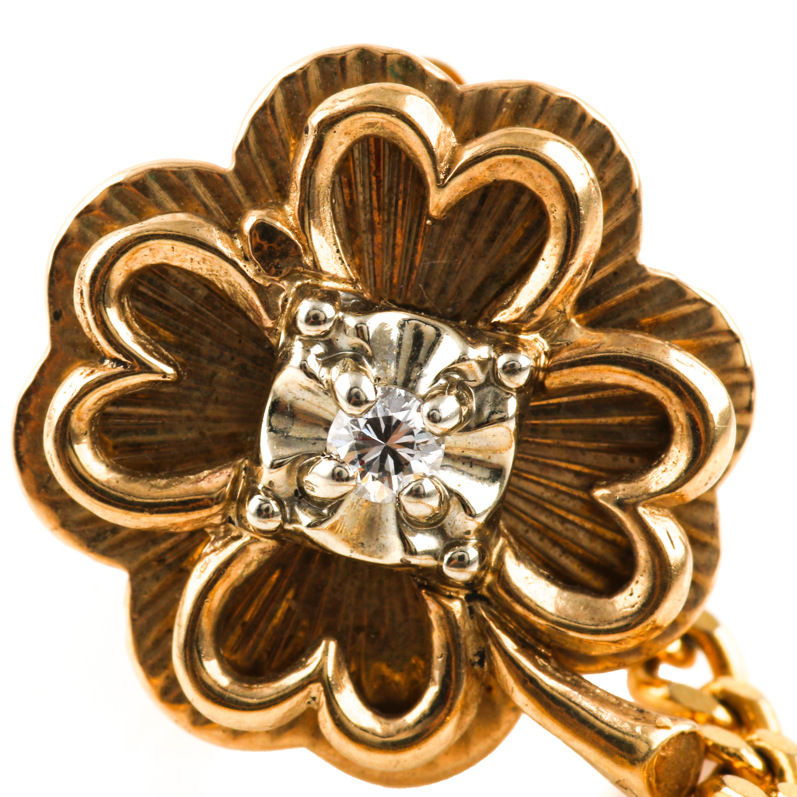 10K Yellow Gold Diamond Beveled Clover Tie Tack