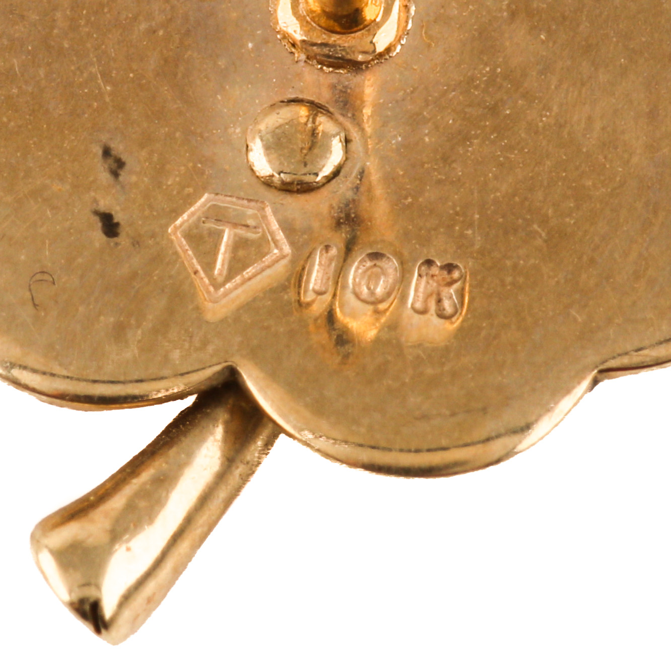 10K Yellow Gold Diamond Beveled Clover Tie Tack