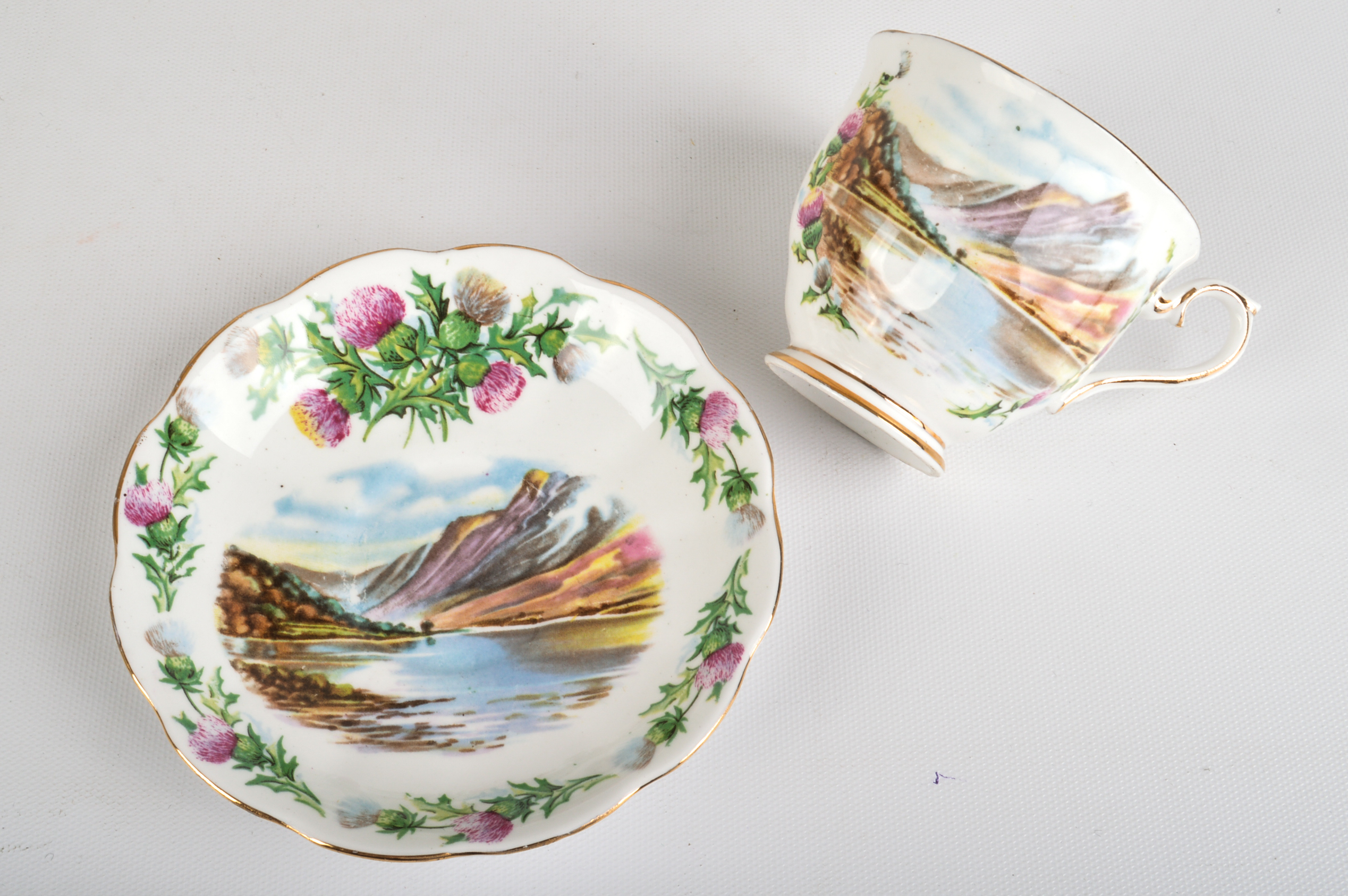 1940s Era English Fine Bone China Teacups and Saucers including Royal Albert