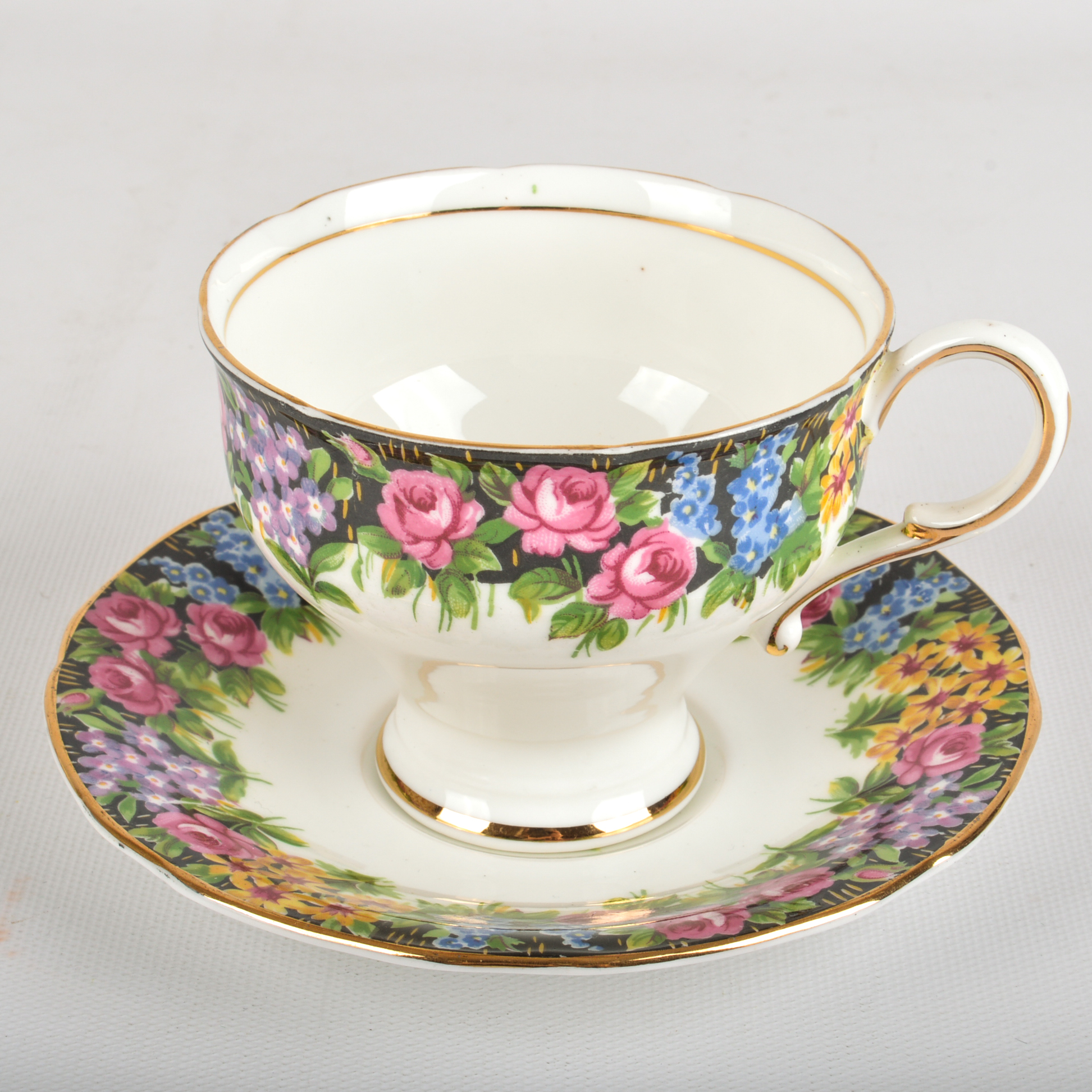 1940s Era English Fine Bone China Teacups and Saucers including Royal Albert