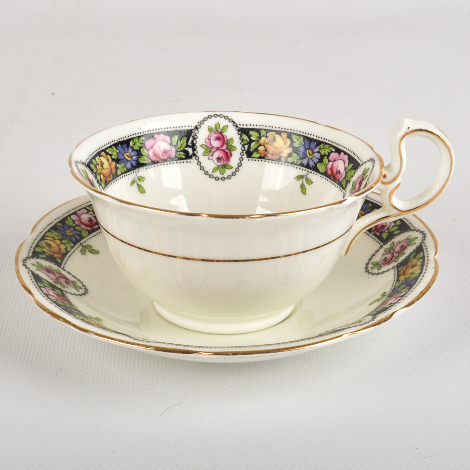 1940s Era English Fine Bone China Teacups and Saucers including Royal Albert