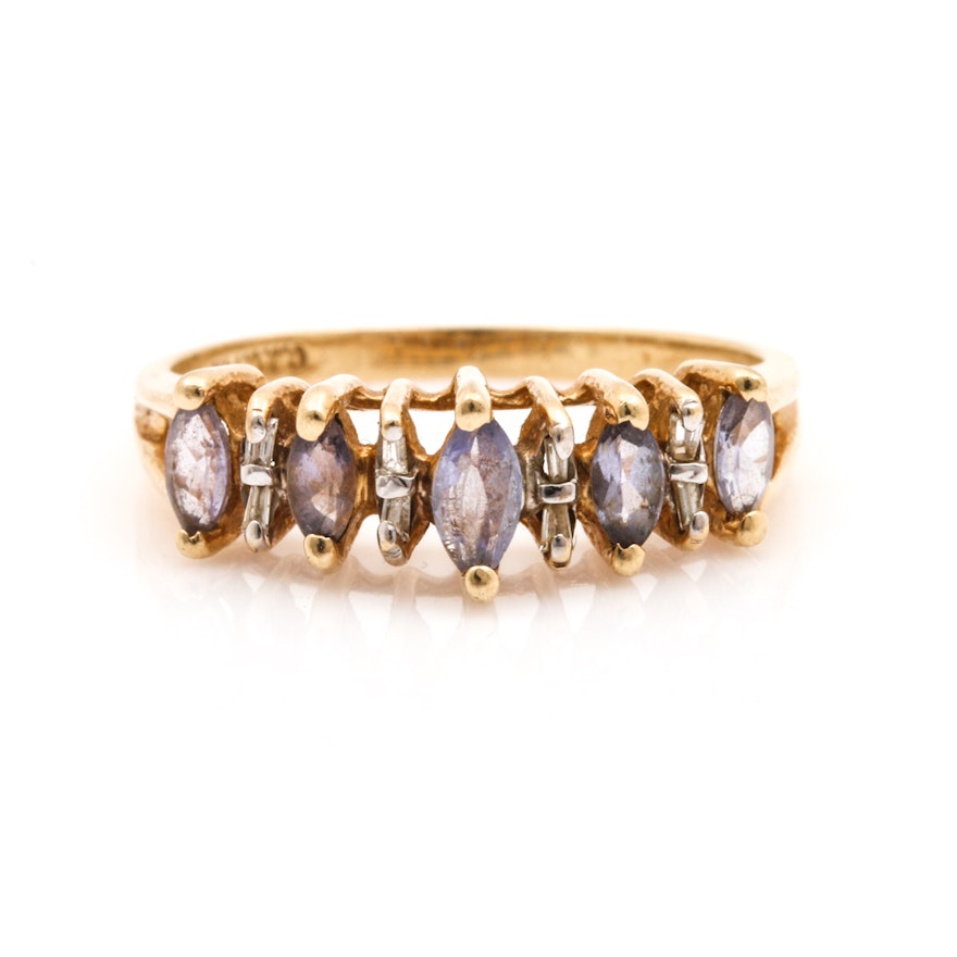 14K Yellow Gold Tanzanite and Diamond Ring