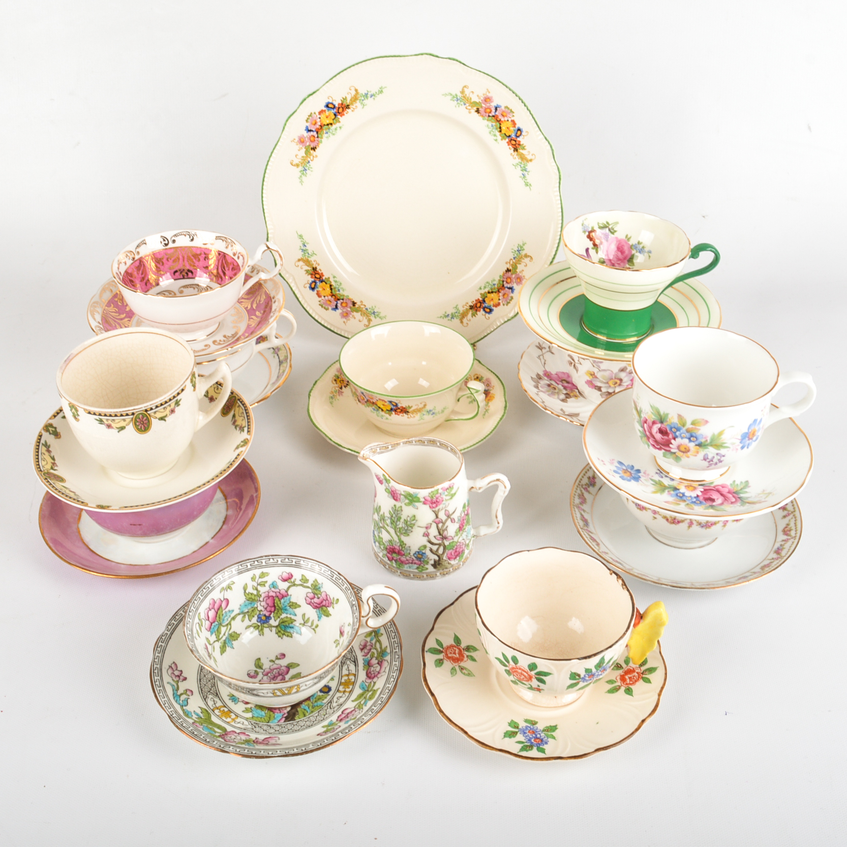 1940s Era Fine Bone China Teacups and Saucers including Aynsley
