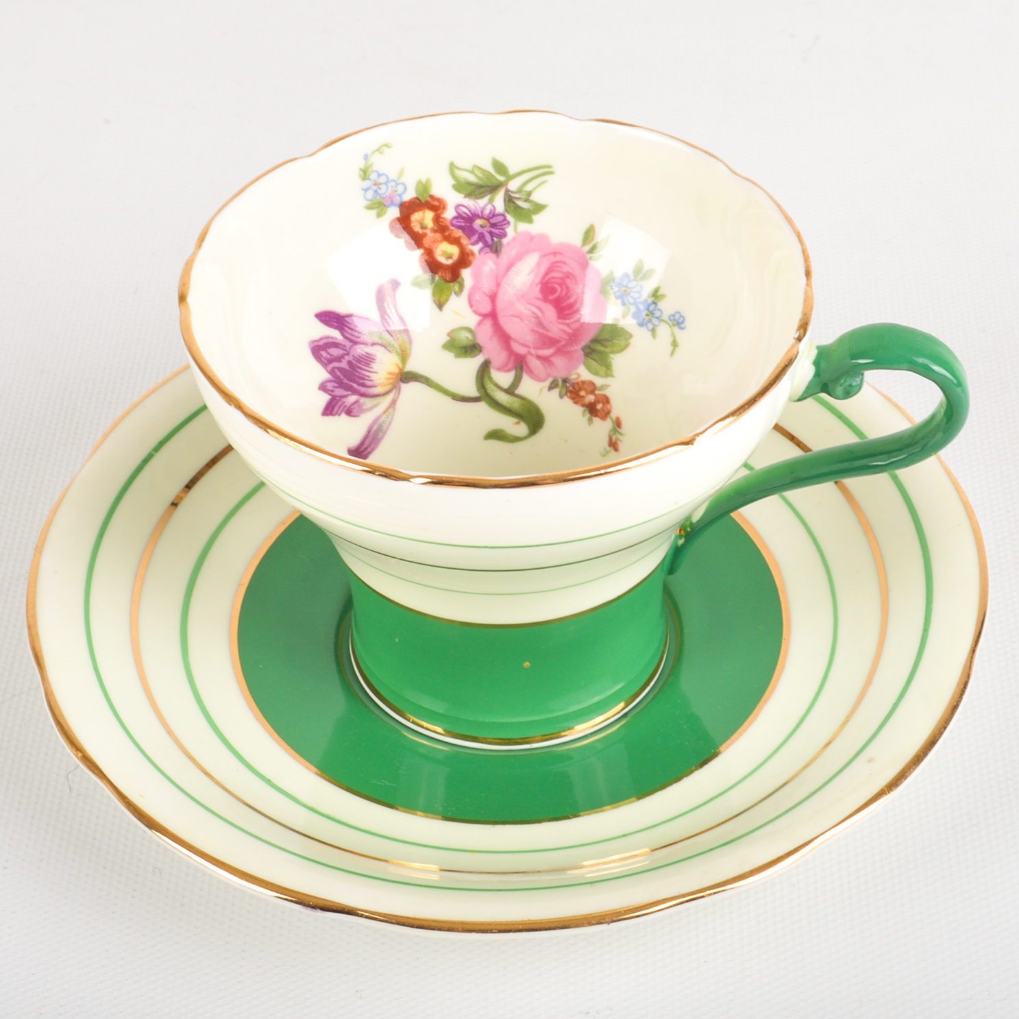 1940s Era Fine Bone China Teacups and Saucers including Aynsley