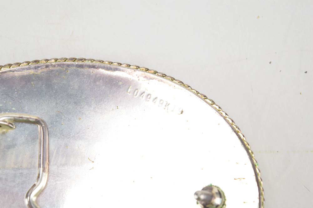 Engraved Silver Plate Belt Buckle with Scorpion and Gemstones