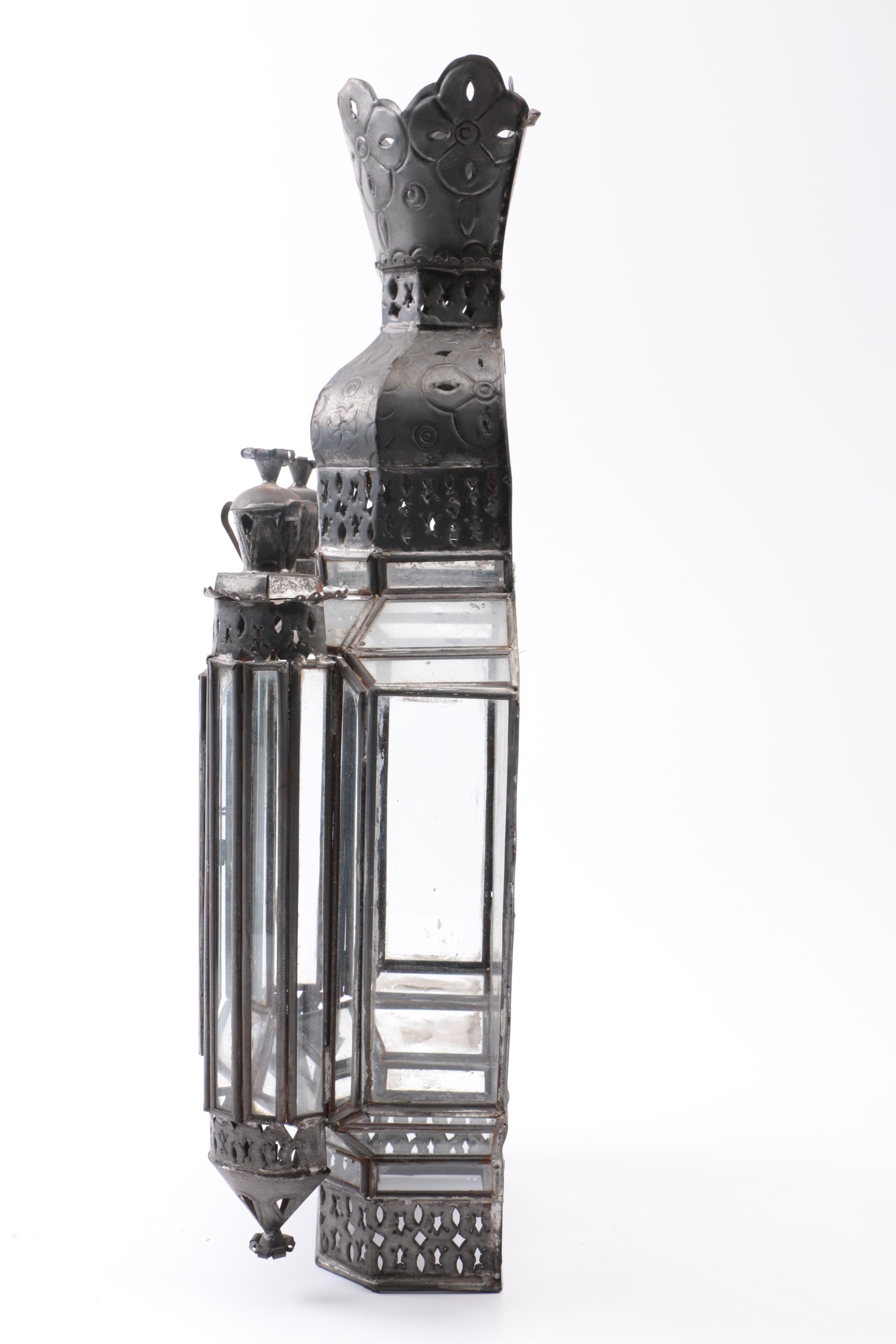 Pair of Tin and Glass Decorative Candle Scones