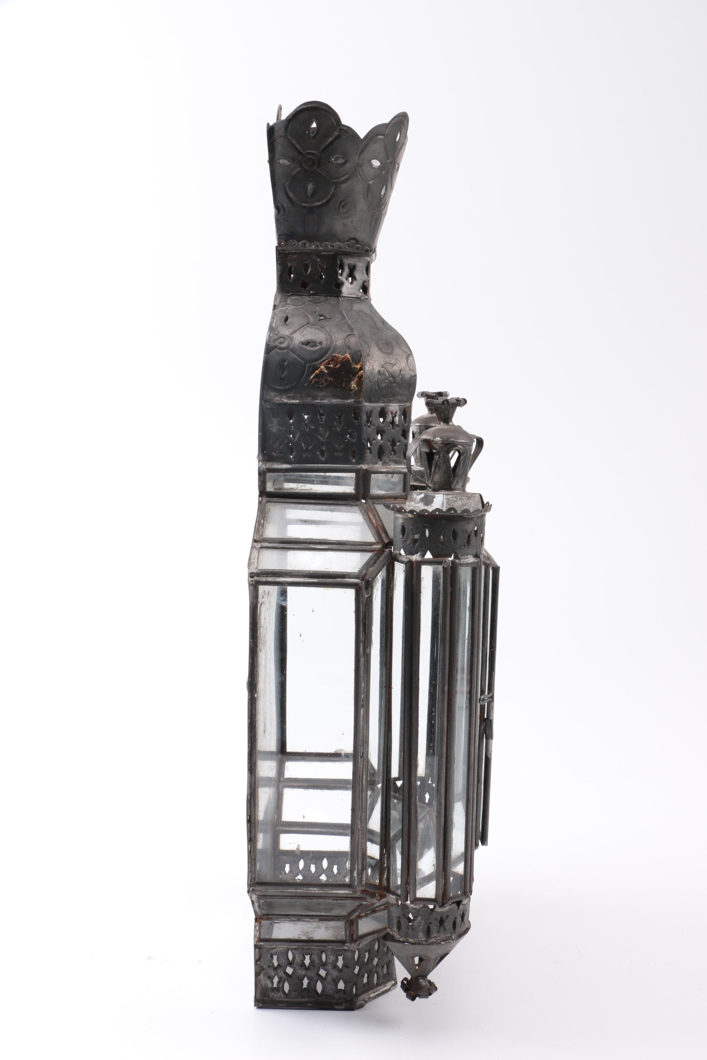 Pair of Tin and Glass Decorative Candle Scones