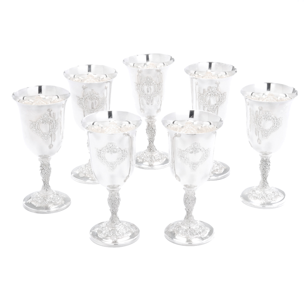 International Silver Co. "Du Barry" Chased Silver Plate Water Goblets