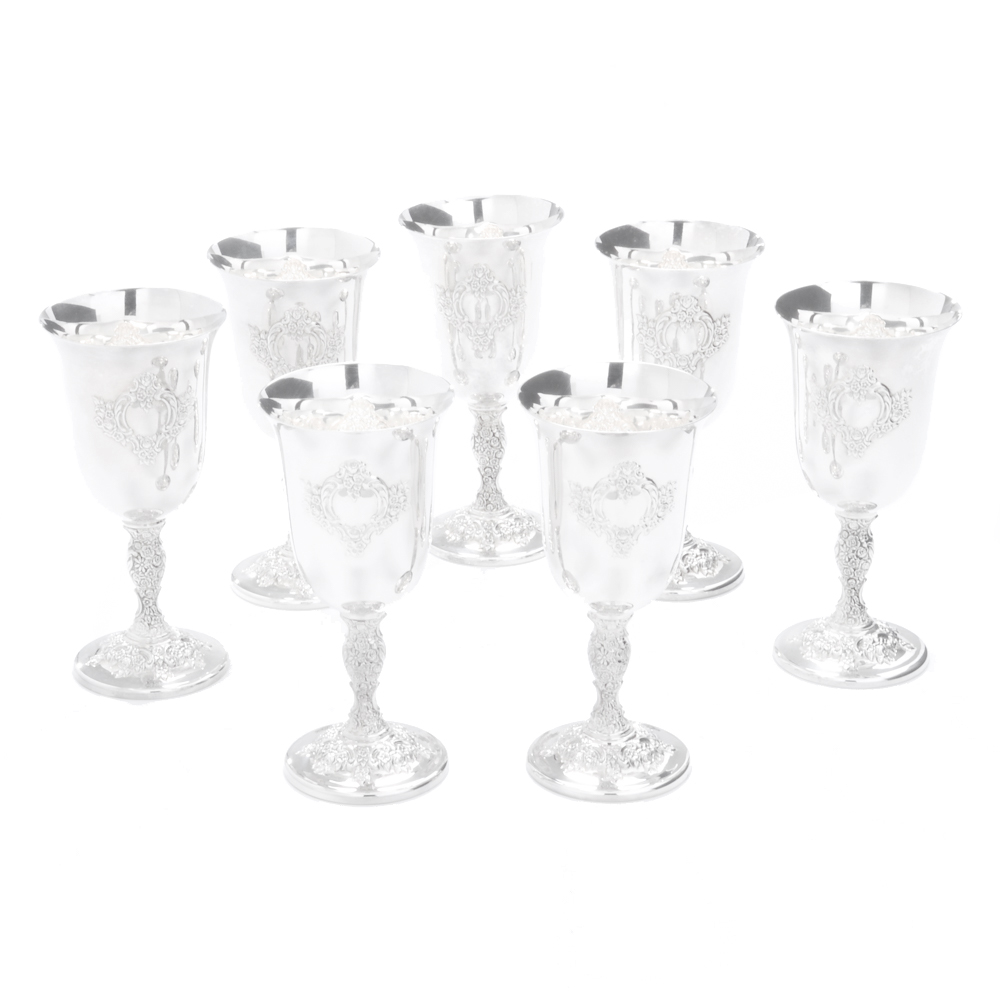 International Silver Co. "Du Barry" Chased Silver Plate Water Goblets