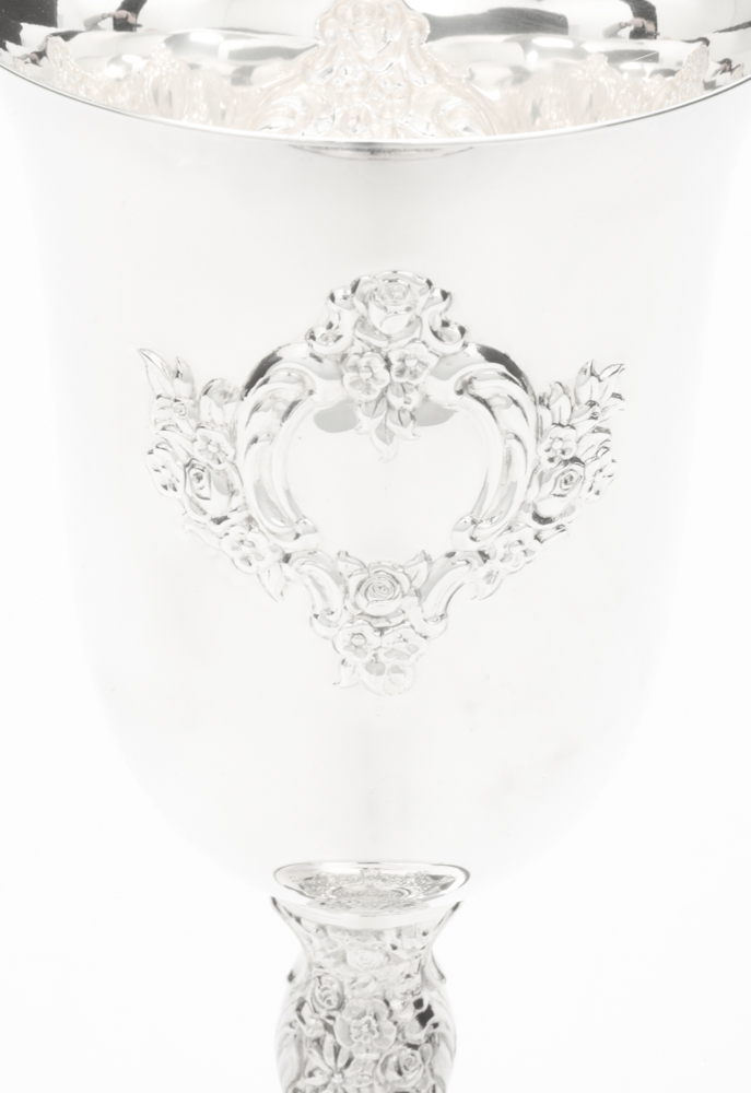 International Silver Co. "Du Barry" Chased Silver Plate Water Goblets