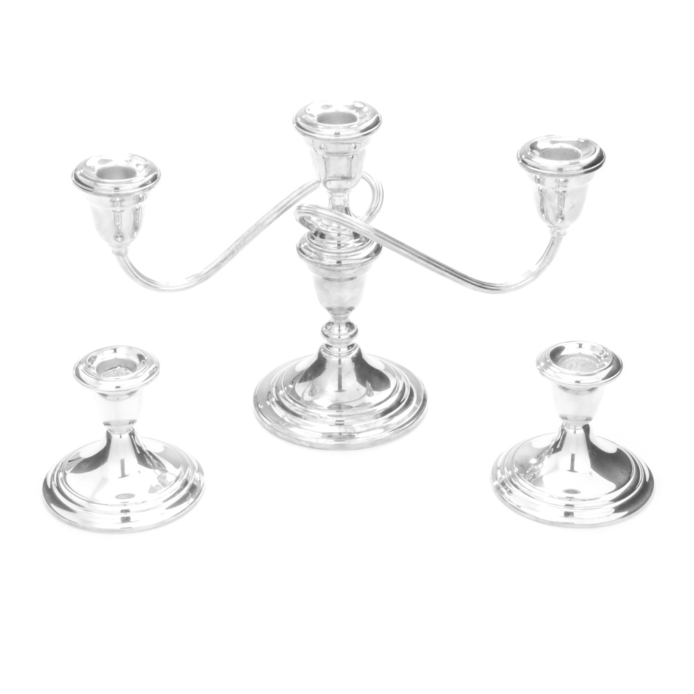 Gorham Weighted Sterling Candelabrum and Candleholders