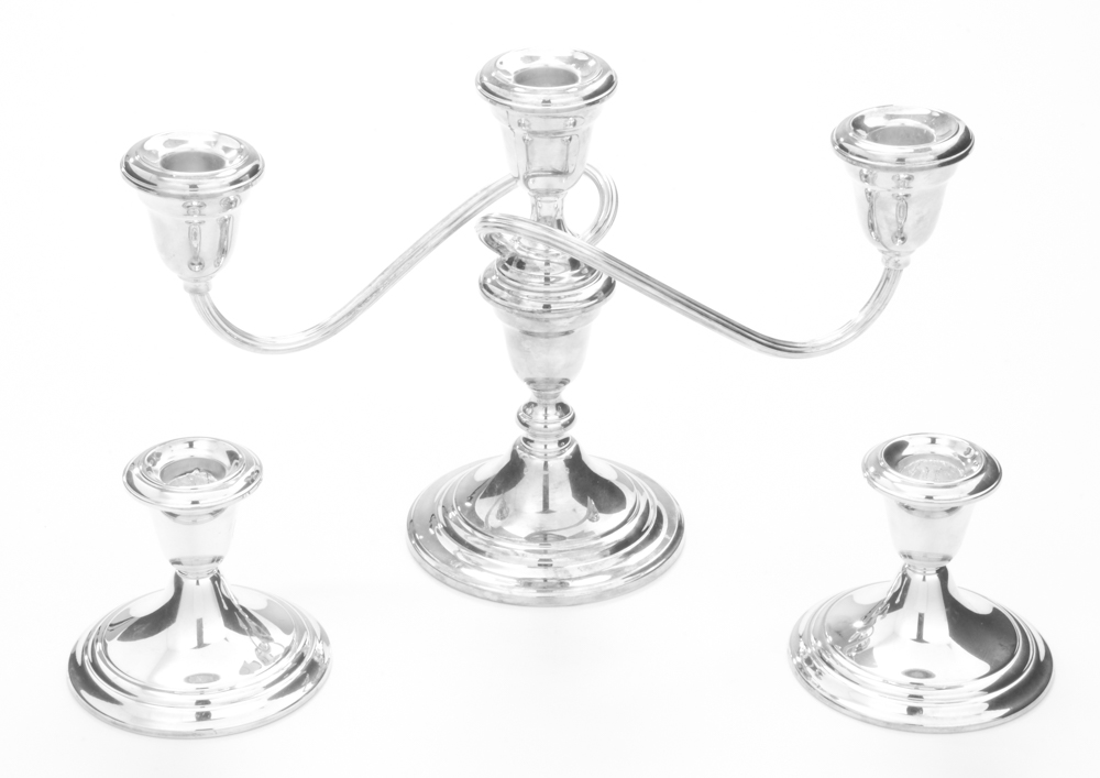 Gorham Weighted Sterling Candelabrum and Candleholders