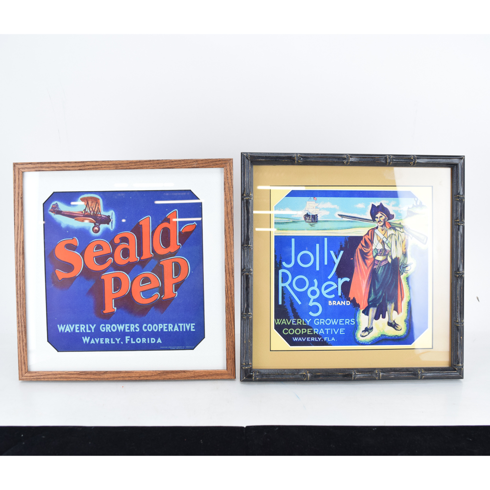 Framed Original Vintage Fruit Crate Labels